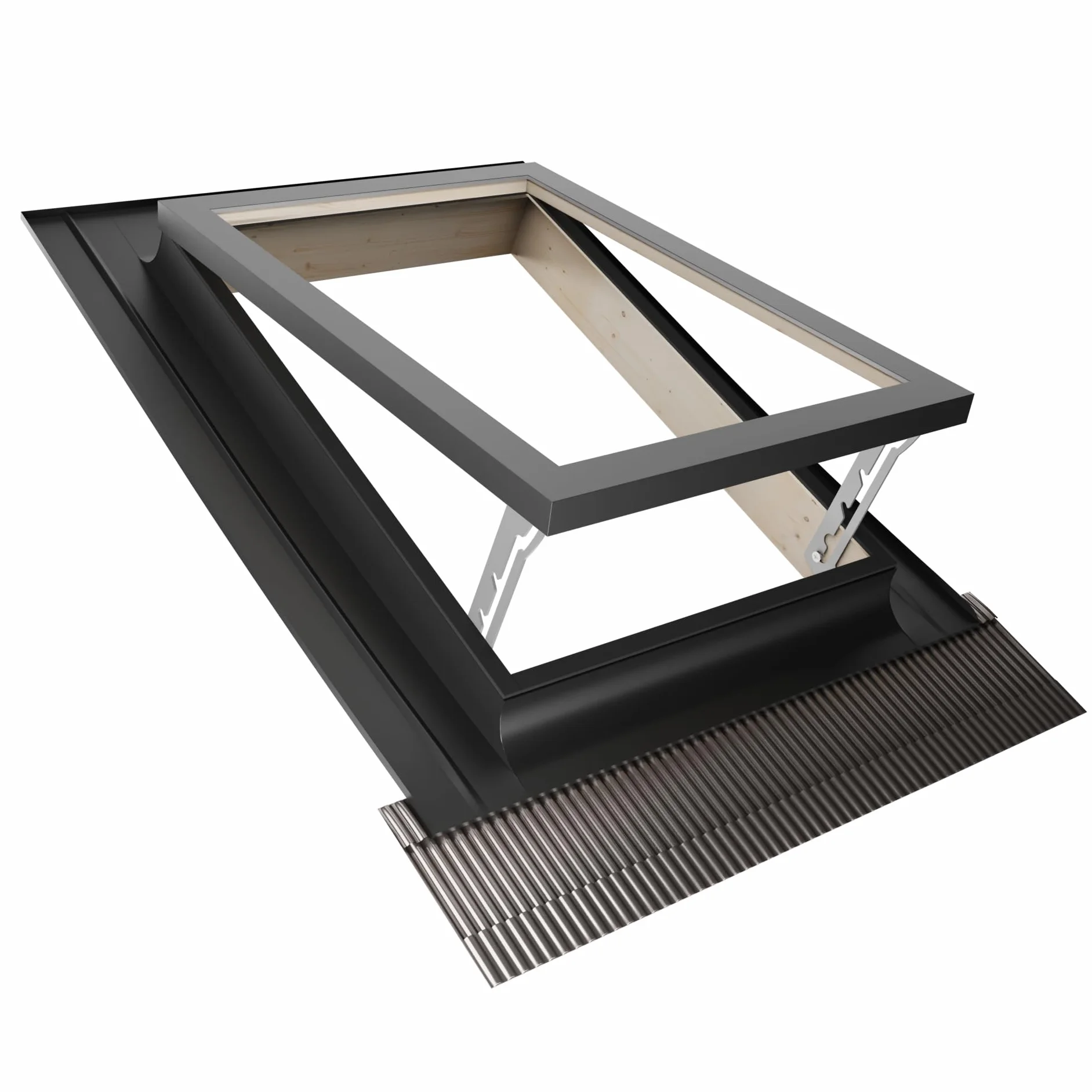 Emica - Lucernario apertura Vasistas in Alluminio | Linea Best Doppia Vetrata | Interno Legno Abete | Doppia maniglia 4 posizioni di Apertura (55x72 Base x Altezza)