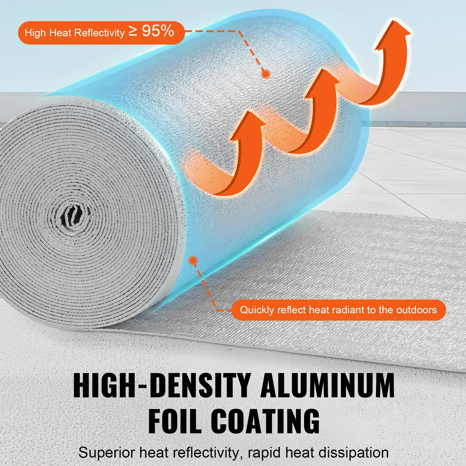 VEVOR Rotolo di Isolamento Riflettente Doppio, Barriera Radiante con Anima in Schiuma, 3,2 mm 605 x 15240 mm, Scudo Riflettente Calore in Schiuma EPE Alluminio Bifacciale, per Finestra Tetto Camper