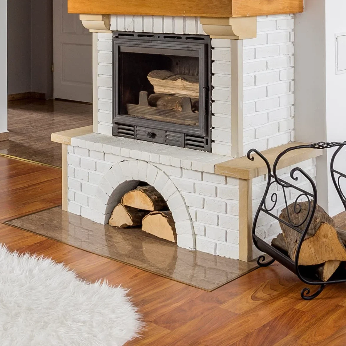 Euro Tische Piano in vetro 100x50cm per caminetto e tavolo a taglio sfaccettato, piastra di protezione con vetro di sicurezza ESG da 6 mm, base in vetro per caminetto (vetro trasparente)