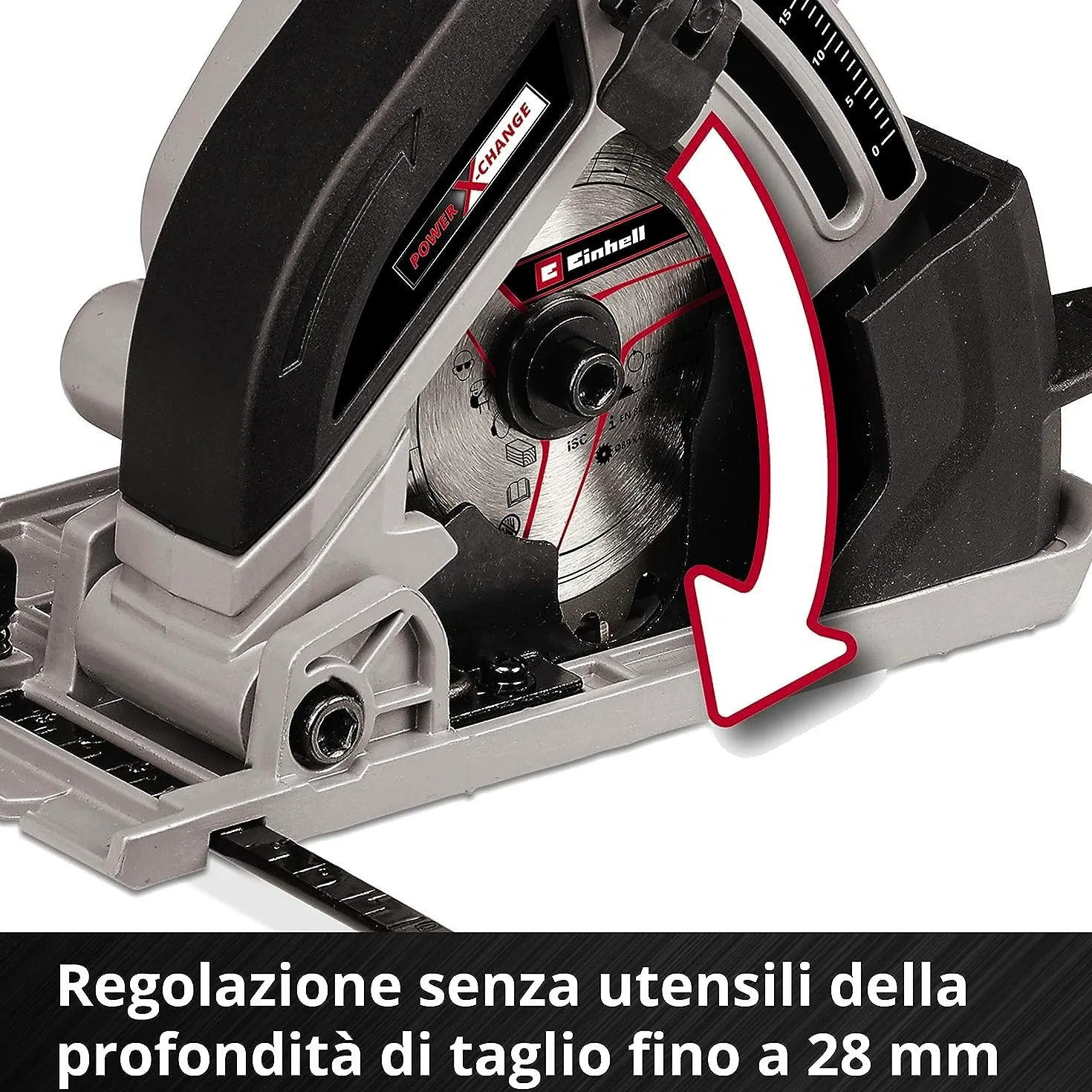 Einhell Mini sega circolare manuale a batteria TE-CS 18/89 Li-Solo Power X-Change (18 V, ioni di litio, 2500 min-1, profondità di taglio 28 mm, diametro della lama 89 mm, senza batteria e caricatore)
