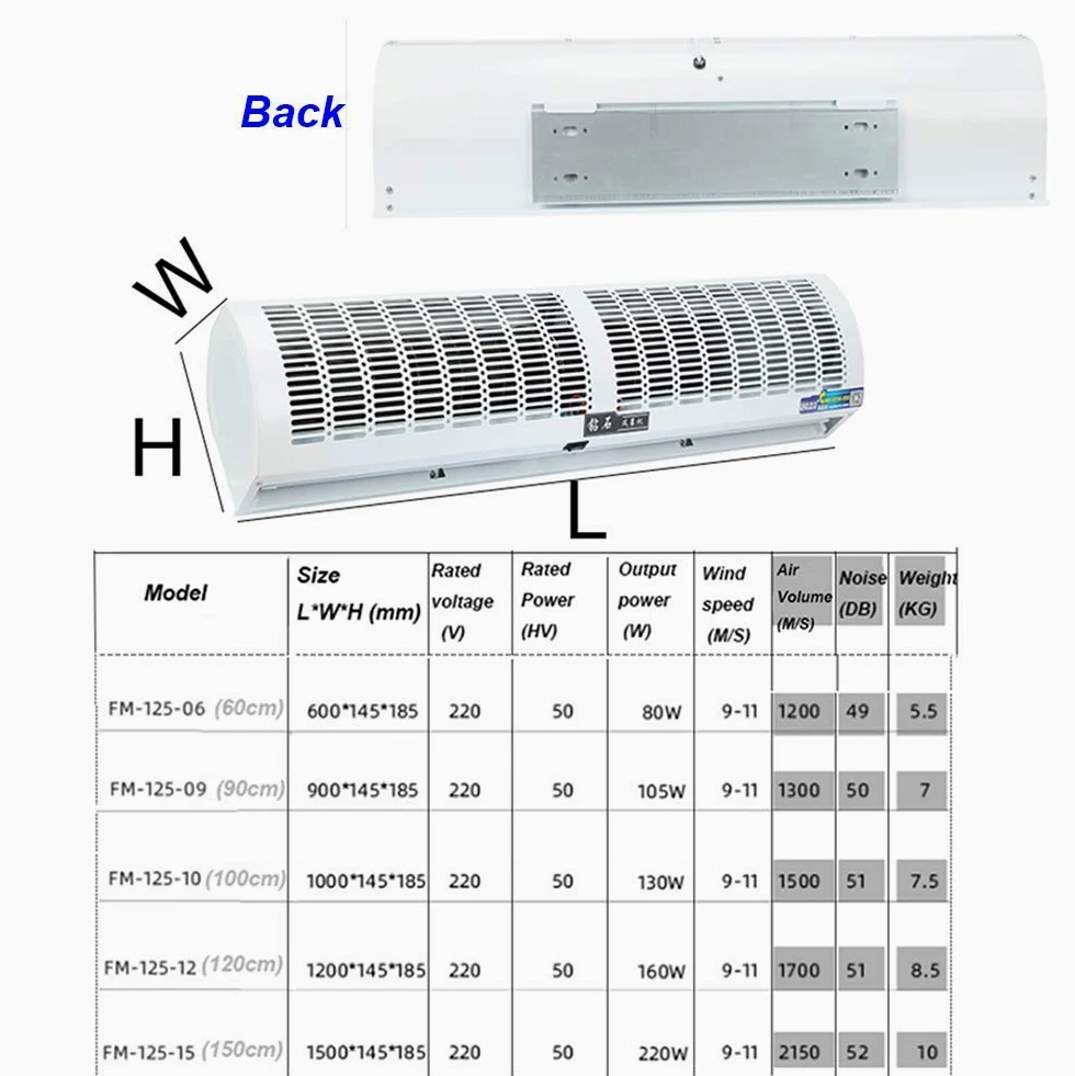 Barriera d'aria da interno commerciale da 60 cm a 150 cm per porta, finestra, sull'ingresso,Barriera aria ventilatore sopra la porta, potente vento naturale