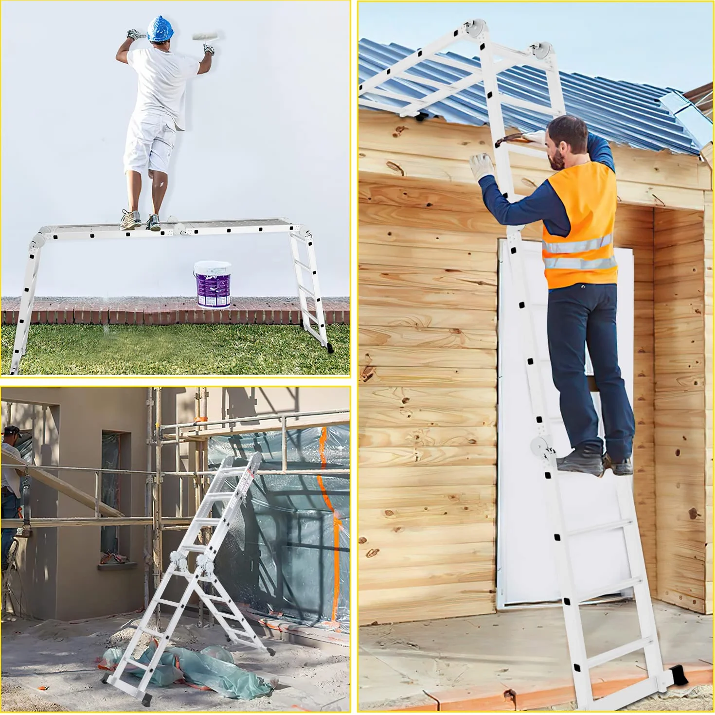 Herrselsam Scala multiuso 4 x 4, 7 in 1, 470 cm, in alluminio, con 2 piattaforme e ruote, portata massima 150 kg, scala multifunzione 16 pioli (DY8972-M-1x)