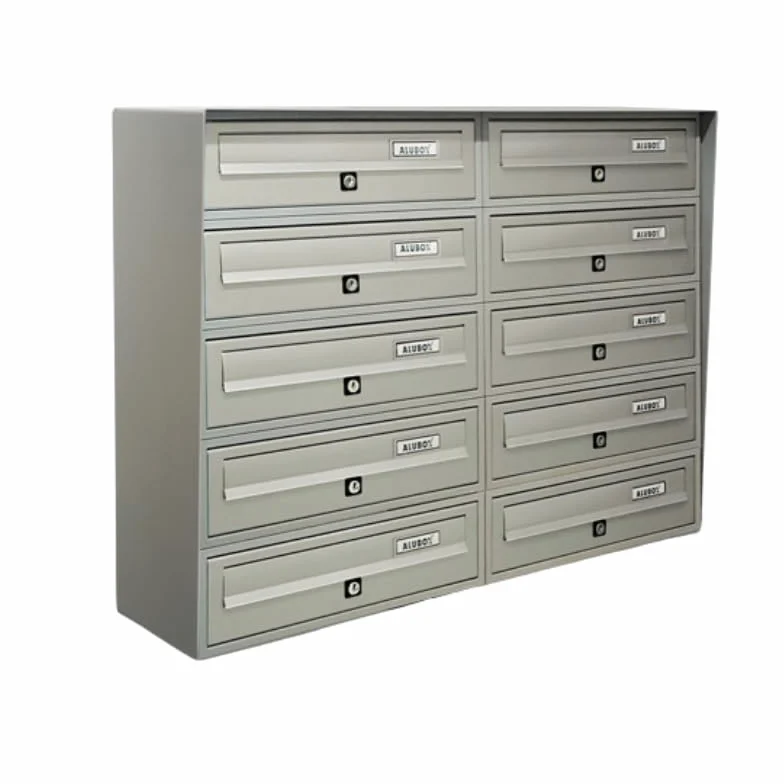 ALUBOX SLIM Cassette Postali Condominiali 10 Posti 63X77,5X30 Cm In Lamiera Zincata E Alluminio Cassetta Postale Da Esterno Condominiale Con Sistema Anti Prelievo (ARGENTO)