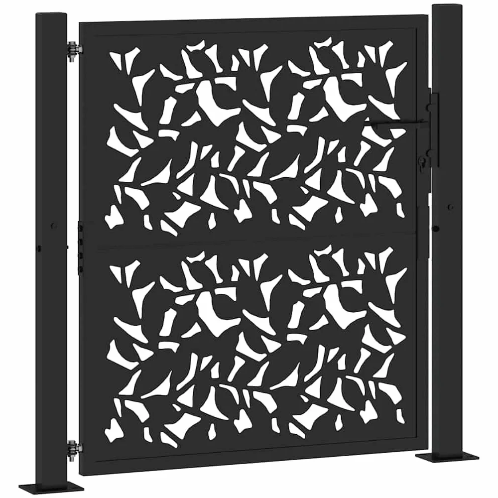 vidaXL Cancello Giardino Nero 100x100 cm in Acciaio Design a Foglia, cancello della Recinzione, cancello Esterno, cancello del Metallo