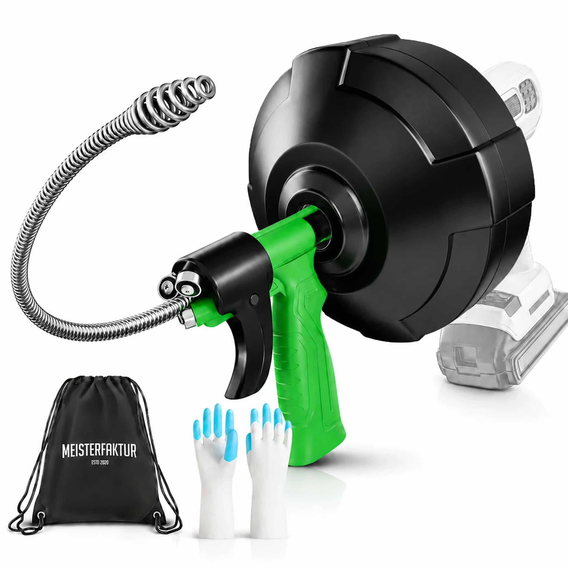 Meisterfaktur Sonda Sturatubi per Pulizia [15M] - Funzione Automatica - Molla Stura Tubi Ideale con Alimentazione Automatica - Sonda Idraulica Stura Lavandini e Scarichi per Amanti del Fai da Te!