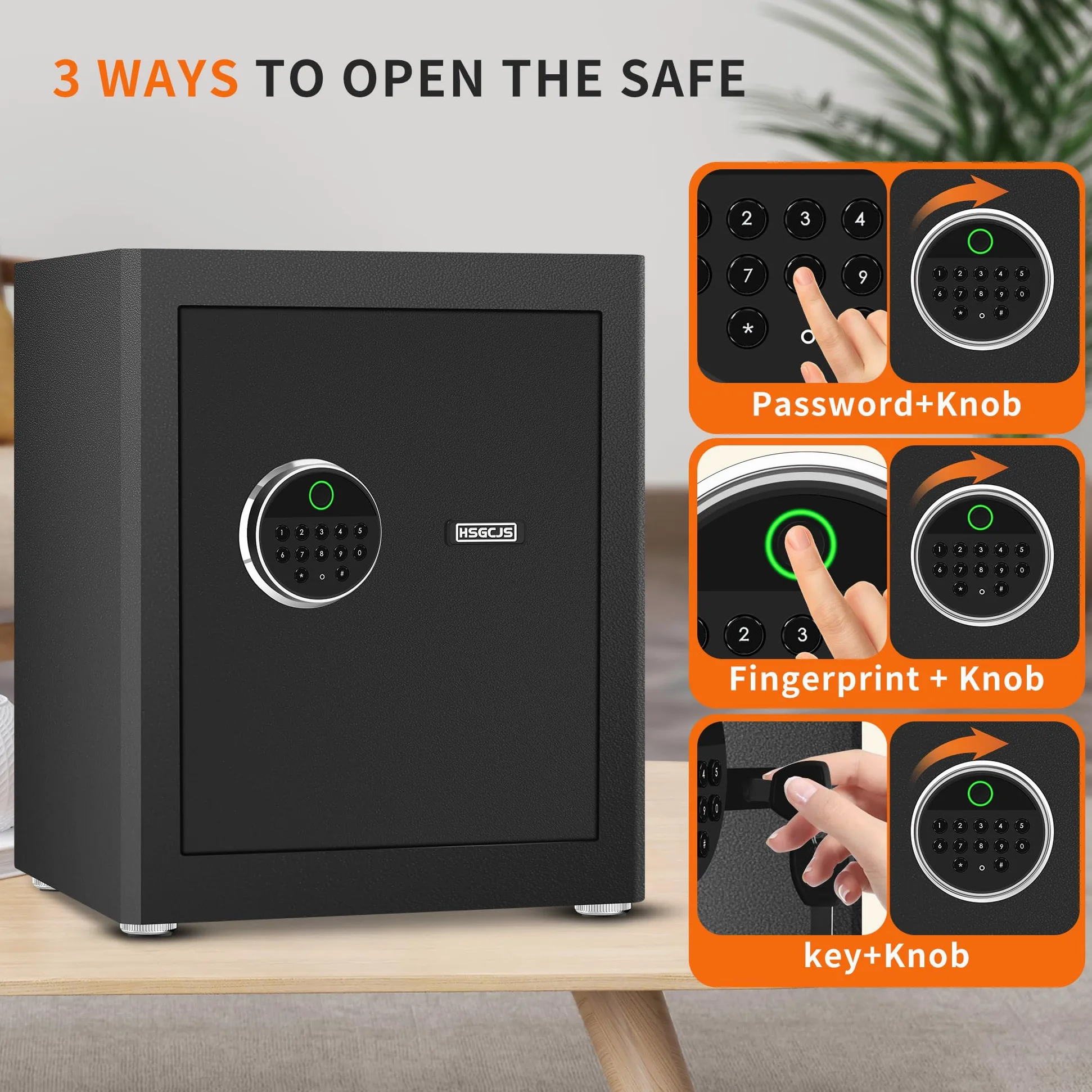 HSGCJS Cassaforte biometrica per impronte digitali con tastiera digitale completa, cassaforte di sicurezza per casa, ufficio e hotel, 5 metri cubi