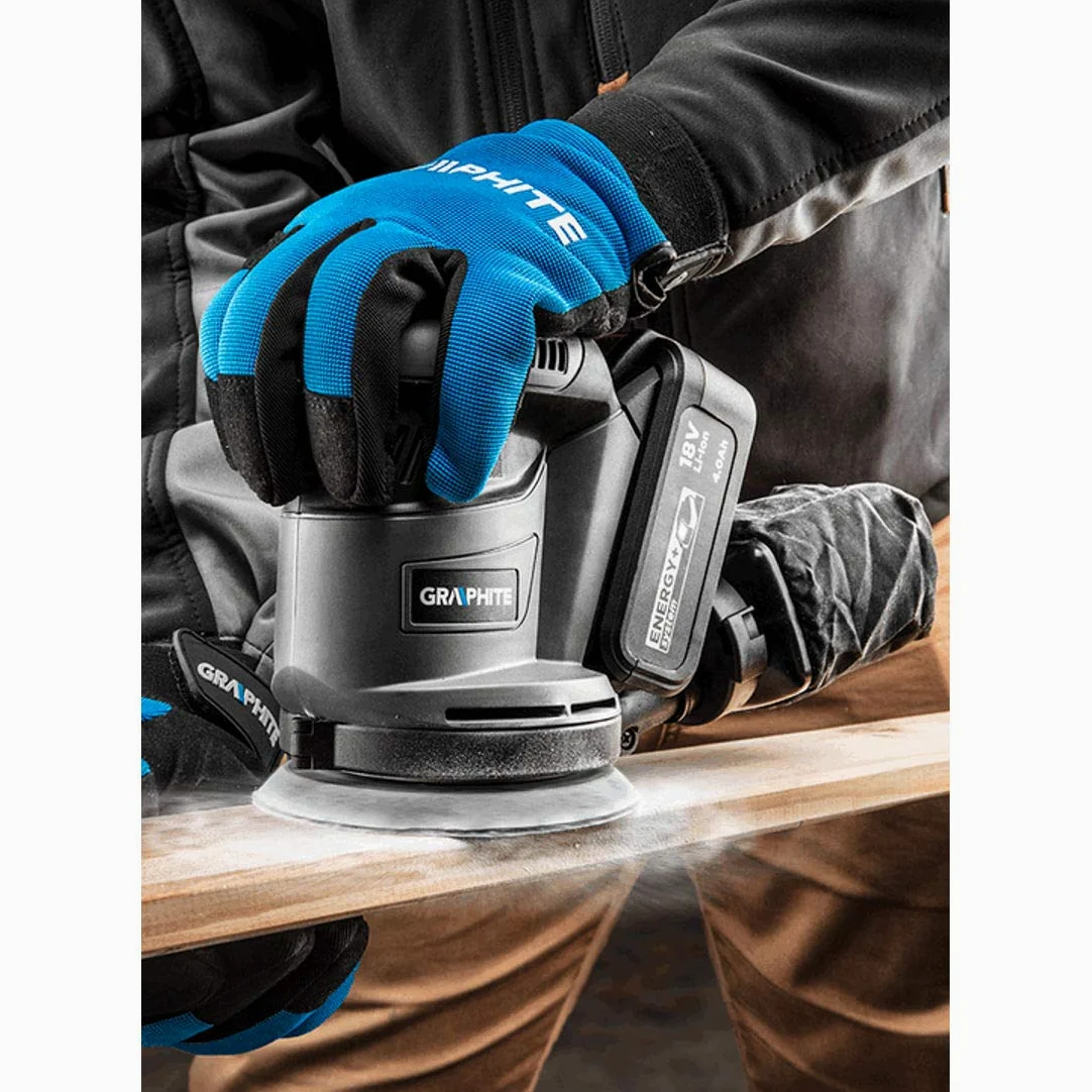 GRAPHITE Levigatrice eccentrica a batteria Energy+ 18V, platorello 125 mm, 5000/7000/9000 giri/min, 10000/14000/18000 giri/min, oscillazione 10000/14000/18000 giri/min, ampiezza di oscillazione 2,7 mm