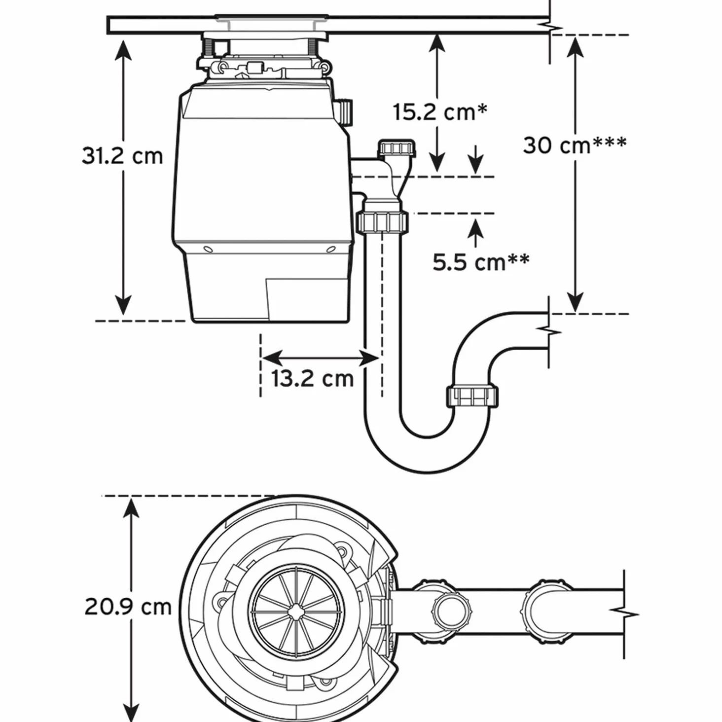 Insinkerator Premium 550 EC - Tritatutto per rifiuti da cucina con motore a induzione da 0,5 CV e interruttore dell'aria
