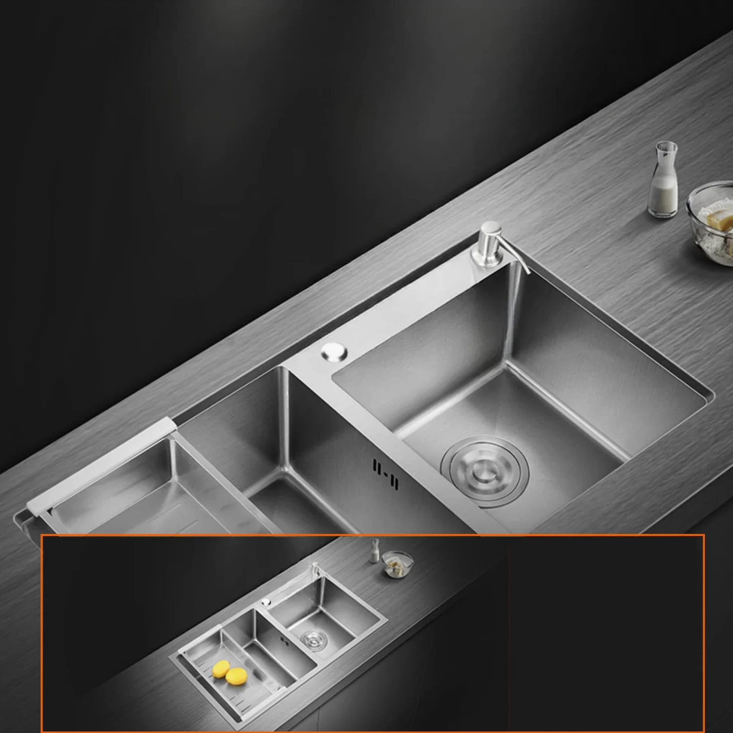 Lavello da Cucina in Acciaio Inox Fatto a Mano con 2 Fori Doppio Lavello con kit di scarico e filtro cestello, 78 * 43 * 20cm (Argento)