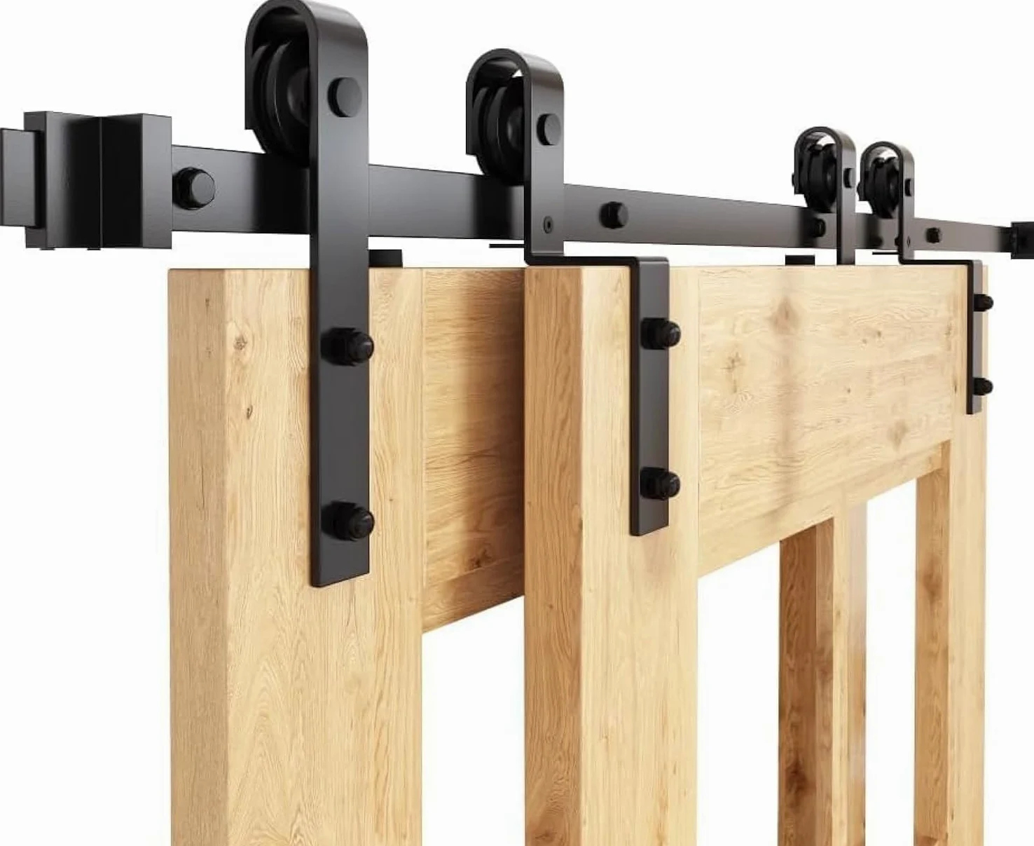 WINSOON 5FT/150CM Binario per Porta Scorrevole Bypass Doppie da Interno kit Porta Pieghevole Scorrevole Esterno Muro, per Doppia Pore, Porte non Inclusa