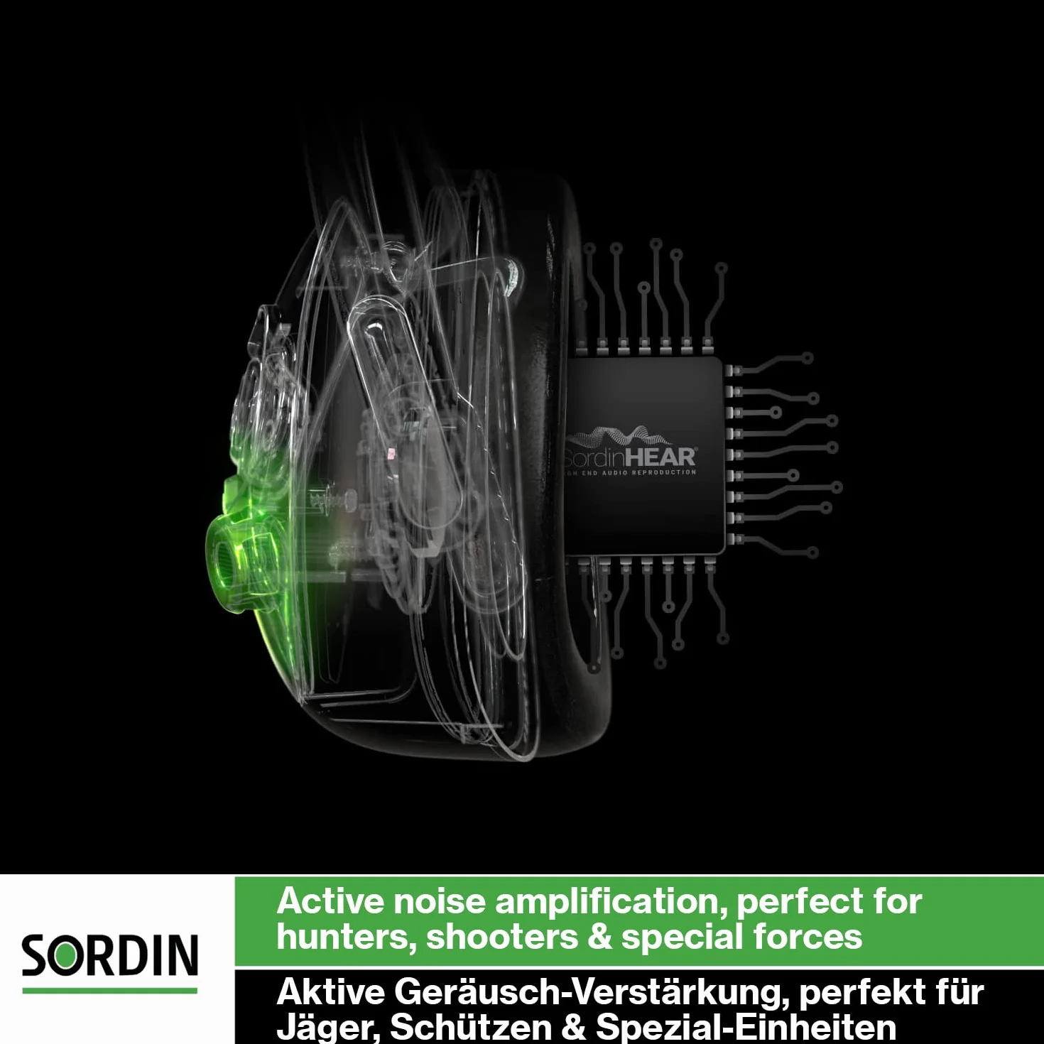 Sordin Pro-X Protezioni acustiche a capsula 75302-X-S - EN 352 - Cuscino in schiuma, Nastro mimetico & capsule verdi