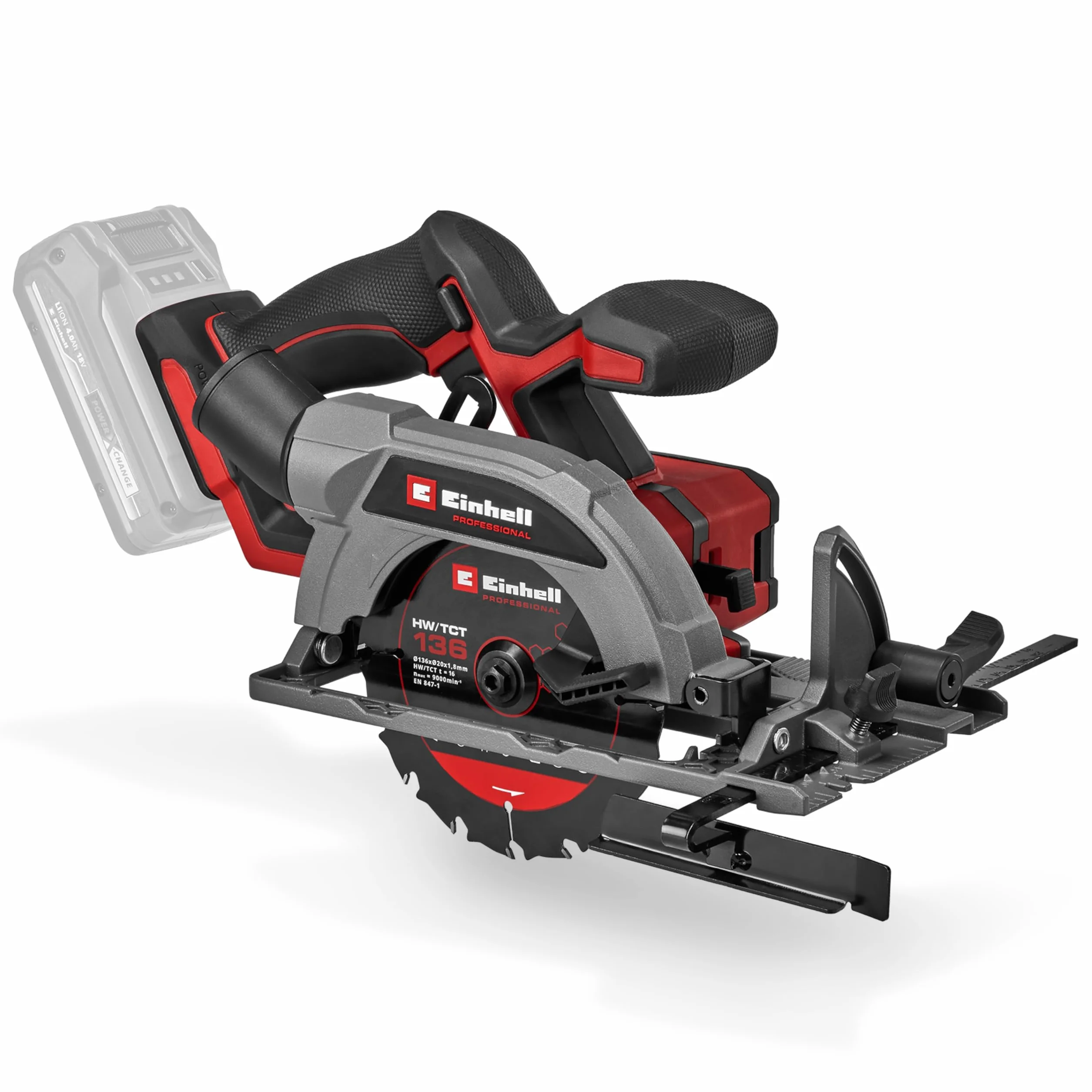 La sega circolare manuale Einhell Professional TP-CS 18/136-C Li BL - Solo Power X-Change (18 V, lama Ø 136 mm, Brushless, profondità di taglio 51 mm, installazione senza attrezzi, batteria esclusa)