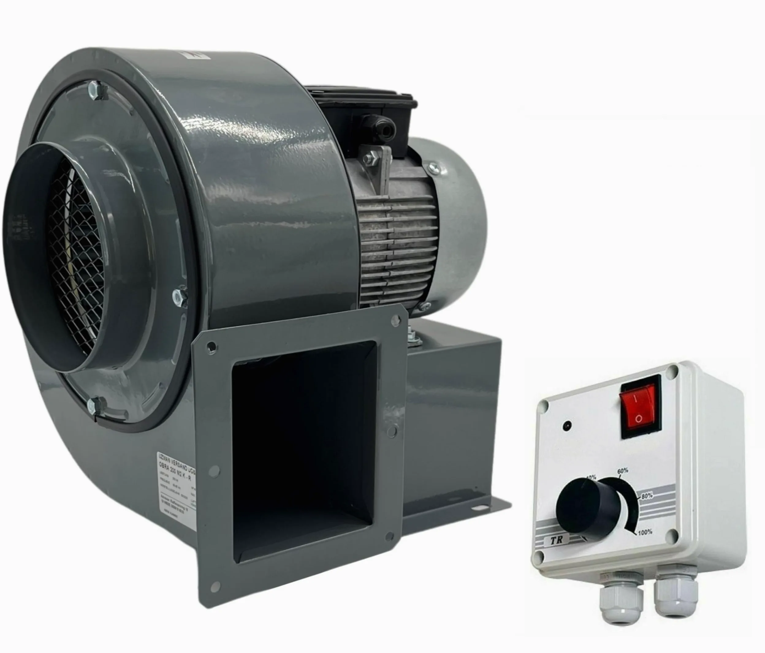 Uzman - Spedizione OBR-200M - Ventilatore radiale con regolatore di velocità industriale da 400 Watt, ventilatore centrifugo radiale, ventilatore radiale, ventilatore da parete