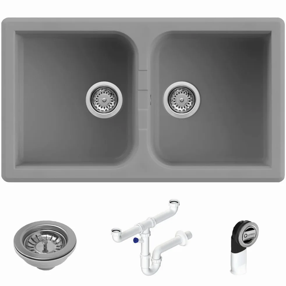 Prime 862 Lavello da Incasso Granito Grigio 86x50 2 Vasche QLP862GR