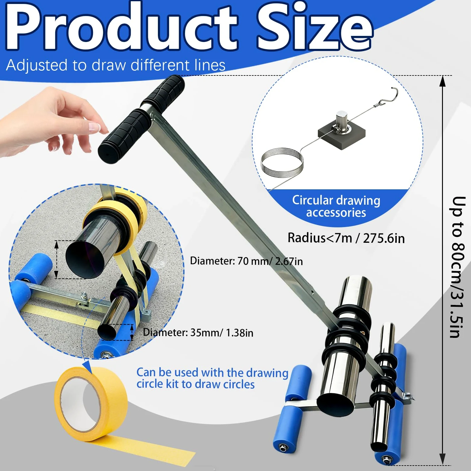 Applicatore di Nastro per Pavimenti, Macchine per Tracciare Linee di Campo da Gioco con Kit di Cerchi da Disegno Strumento Manuale per La Marcatura del Nastro Spaziatura Regolabile Marcatura Rapida