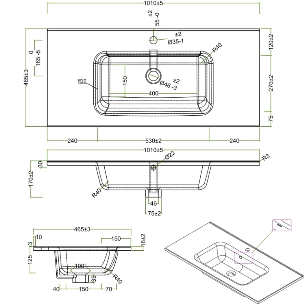 Lavabo ad Incasso in Ceramica Bianco Lucido Rettangolare per Mobili Bagno (101x46 cm)