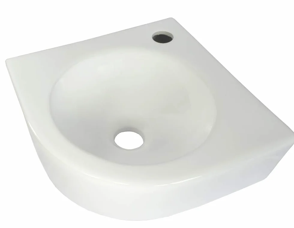 WP030 - Lavabo angolare in ceramica, bianco, montaggio a parete, ovale, semicircolare, circa 30 cm