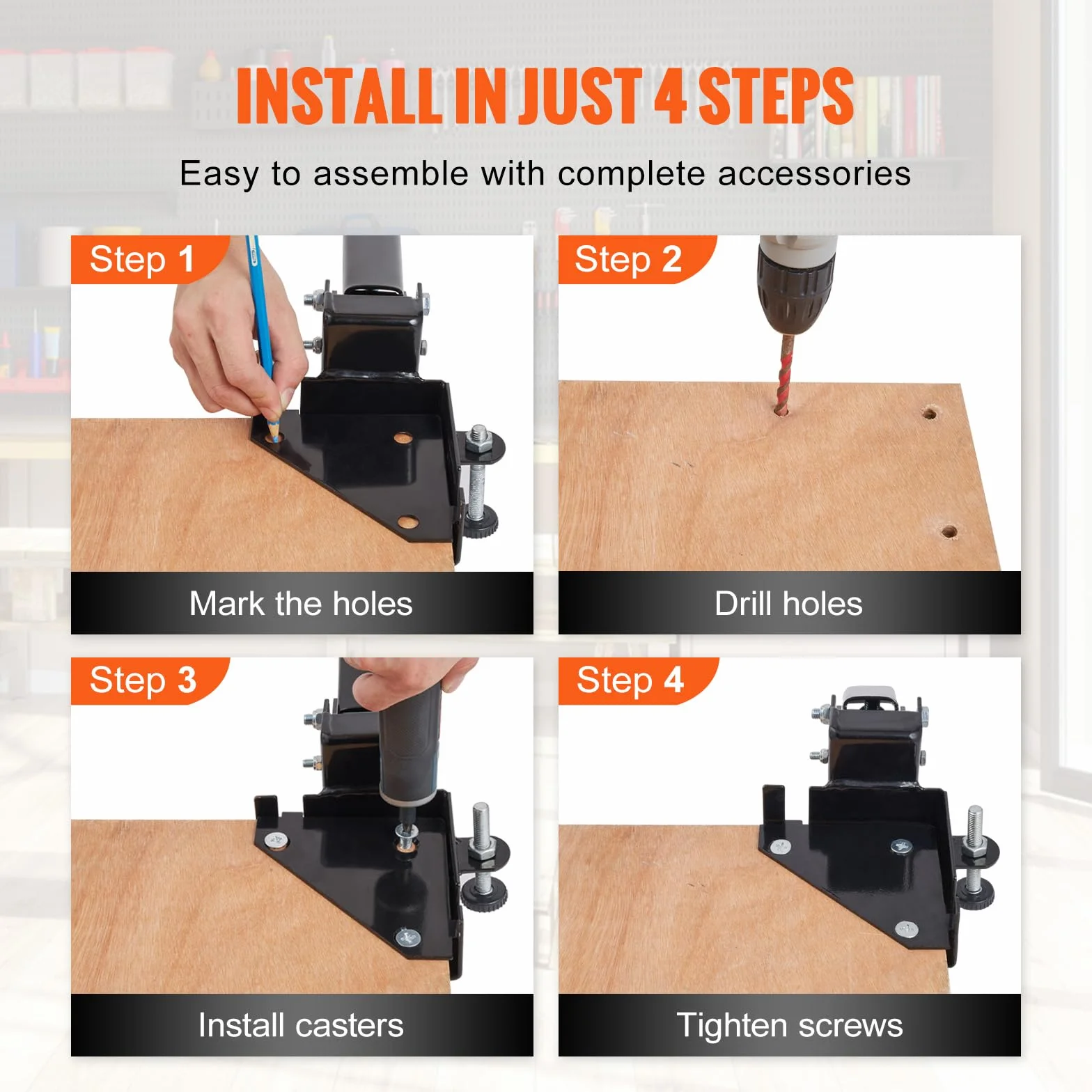 VEVOR Kit di Base Mobile per Carico Pesante 181,4 kg, Supporto Universale con Rotelle 241,3x241,3 mm, Ruote Girevoli, Attrezzi per Base per Attrezzature Lavorazione Legno Lavatrice Mobili Pesanti