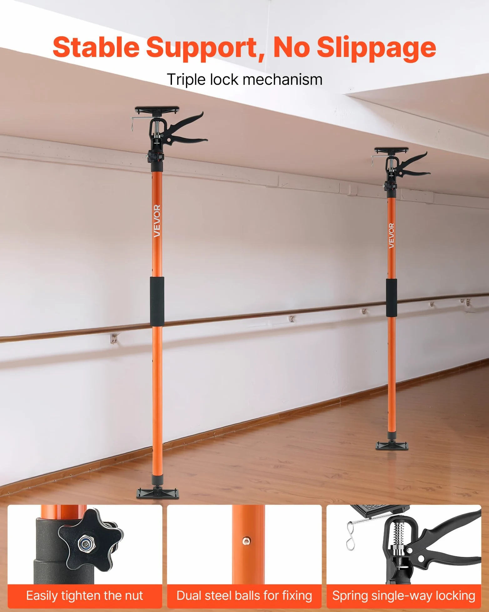 VEVOR Asta Supporto per Martinetto Installazione Armadietti, Confezione da 8, Asta di Supporto Telescopica Acciaio da 116-290 cm, Regolabile a 3 Capacità max. 70 kg per Sollevamento di Cartongesso
