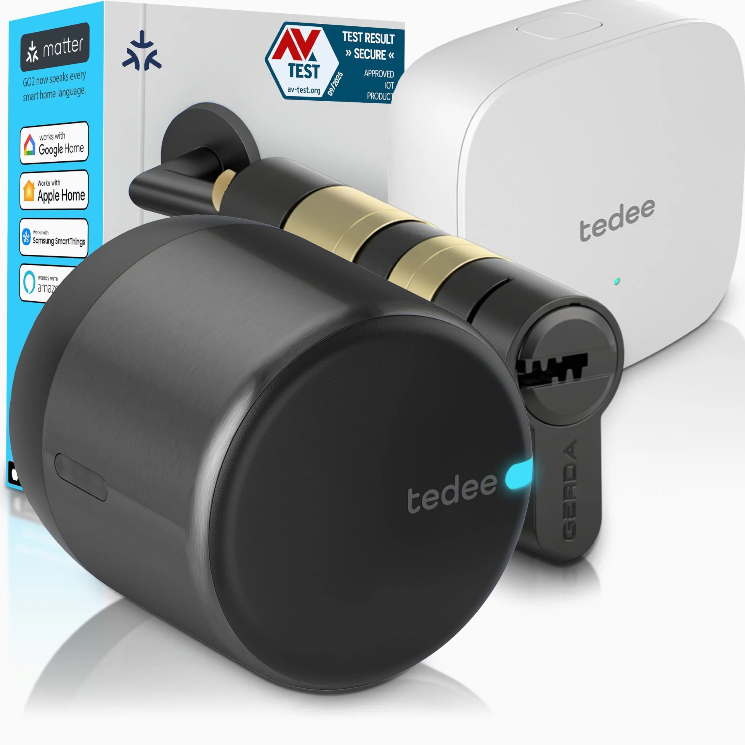 tedee GO2 Alu Serratura Smart WiFi con Cilindro EXXO Smart Classe 6 Antieffrazione e Accesso Remoto | Sblocco Automatico | Compatibile con Matter, Alexa, Google Home, Apple HomeKit, SmartThings