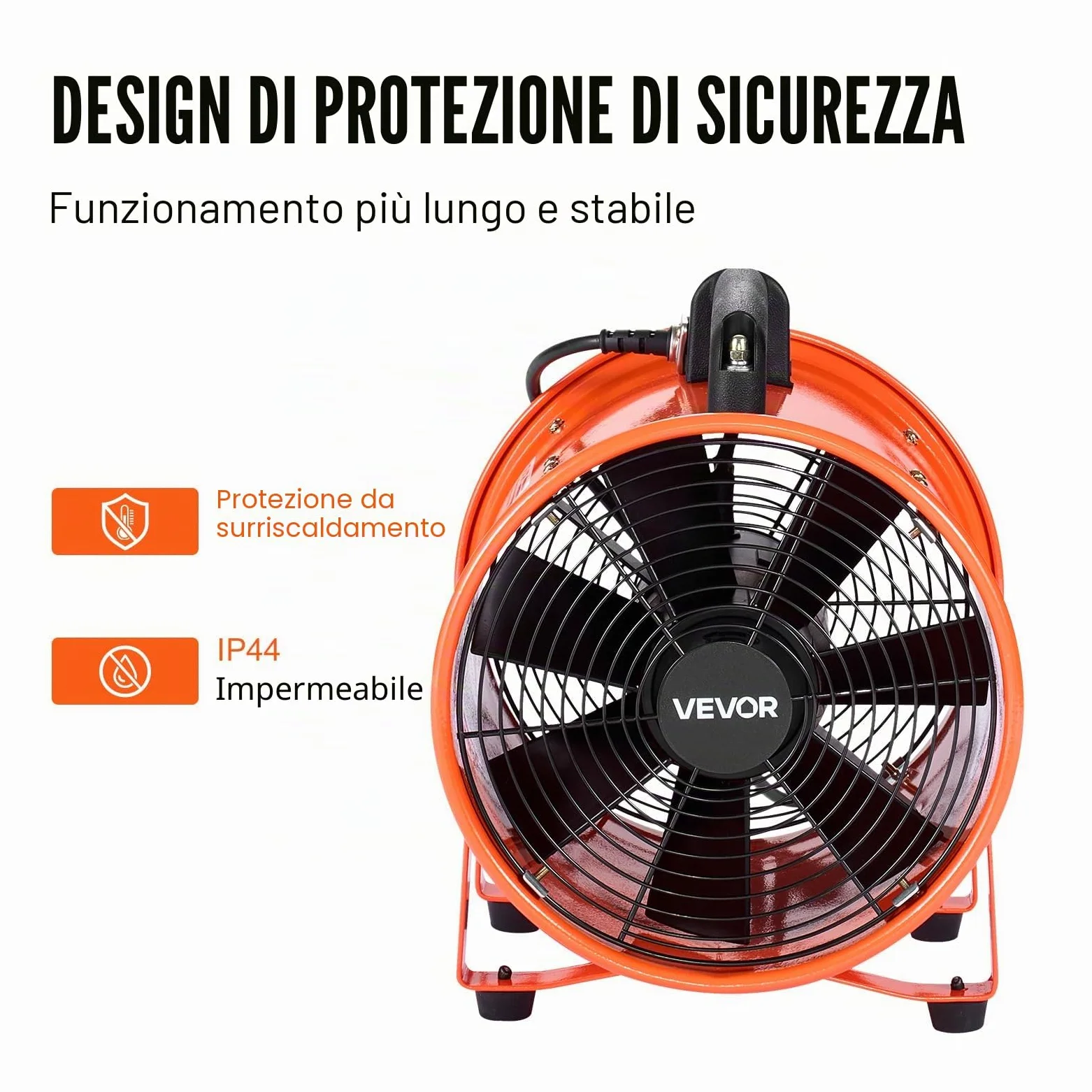 VEVOR Ventilatore Portatile, 300W Estrattore d'Aria Condotto Aspiratore Industriale 254 mm, Tubo Flessibile 10 m Volume d'Aria 1720 CFM (2922 m3/h) 2 Marce per Aspirare Polvere Fumo Impermeabile IP44