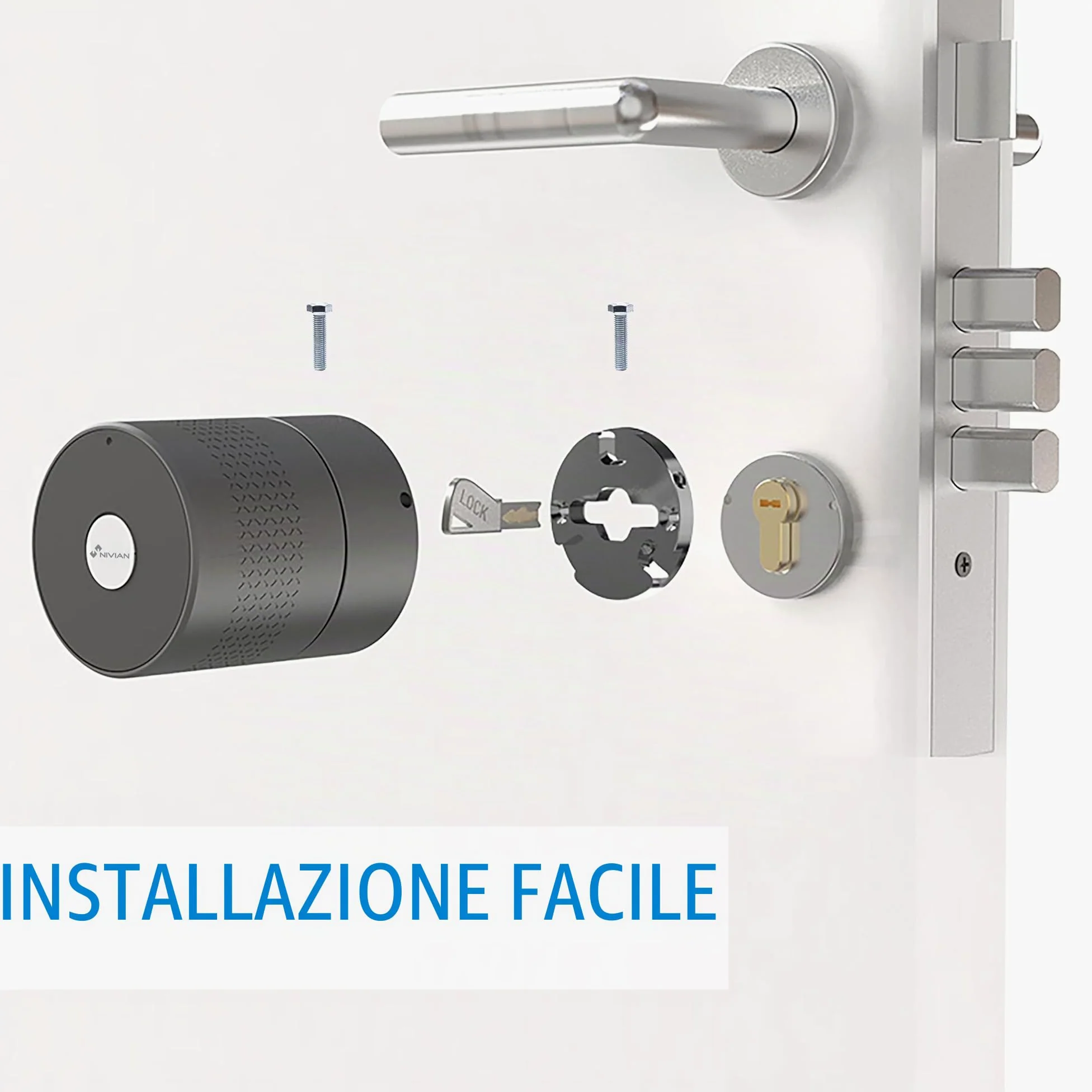 Nivian Serratura Smart Bluetooth- Smart lock con accesso remoto e apertura senza chiave- Creazione di chiavi virtuali per gli ospiti - Funzione di chiusura automatica per proteggere la casa