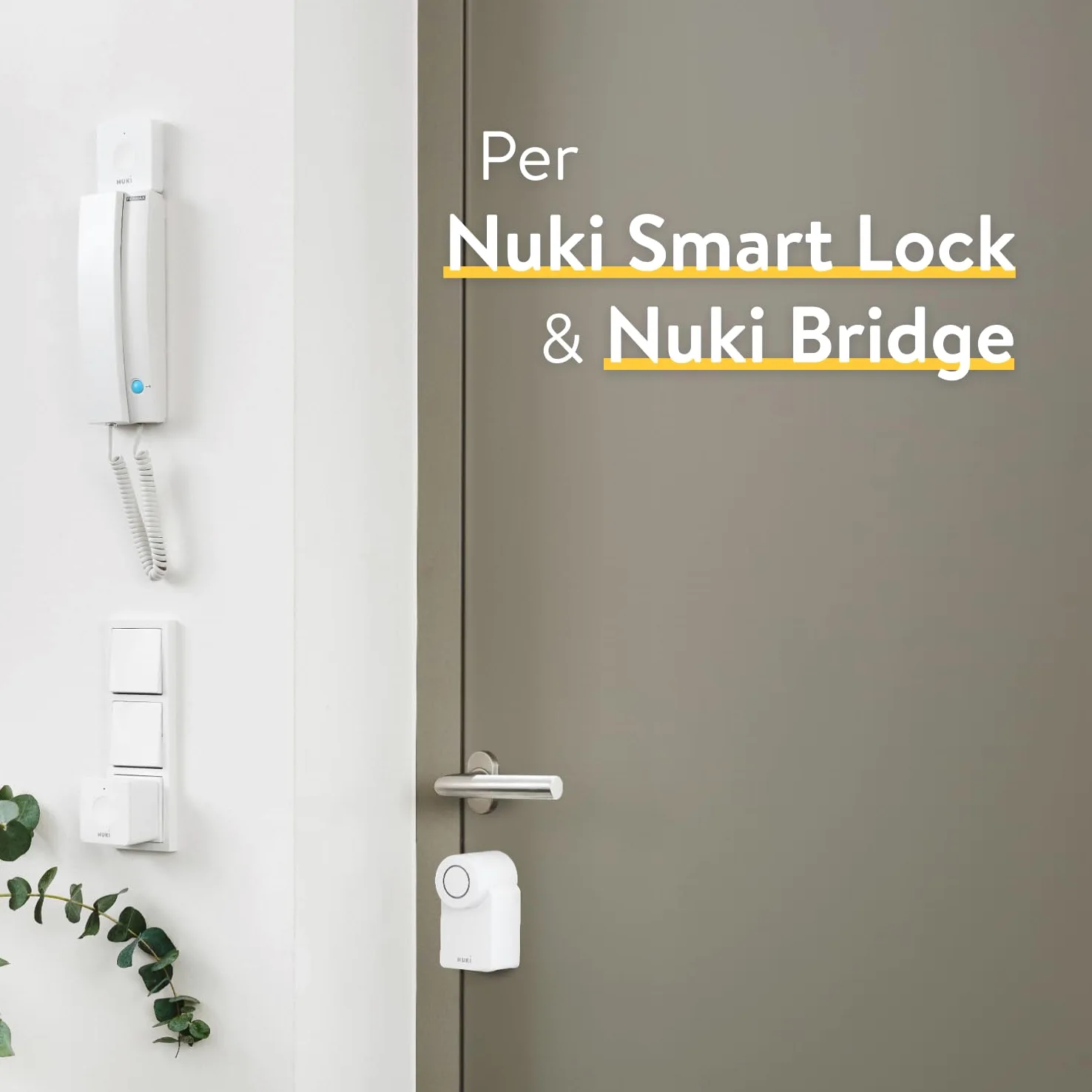 Nuki Opener, serratura elettronica per il condominio, necessario l'uso del Nuki Bridge, comando del citofono tramite smartphone, apriporta automatico case multifamiliari, Smart Home, bianco