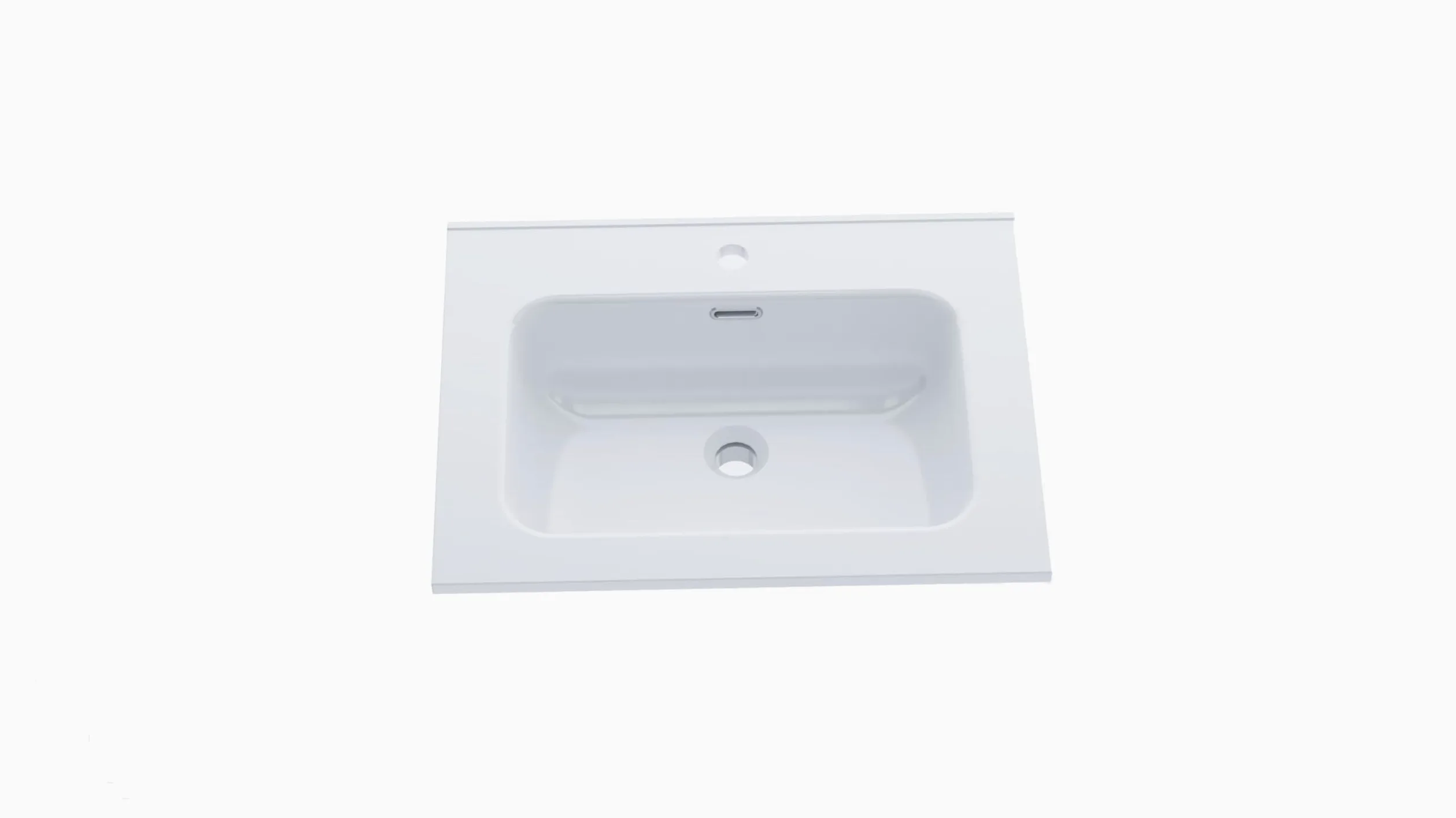 BAIKAL Lavabo in ceramica da incasso. Piano di lavoro in ceramica. Lavabo rettangolare in bianco lucido. Lavandino integrato di facile montaggio. Profondità 46 cm, larghezza 61 cm