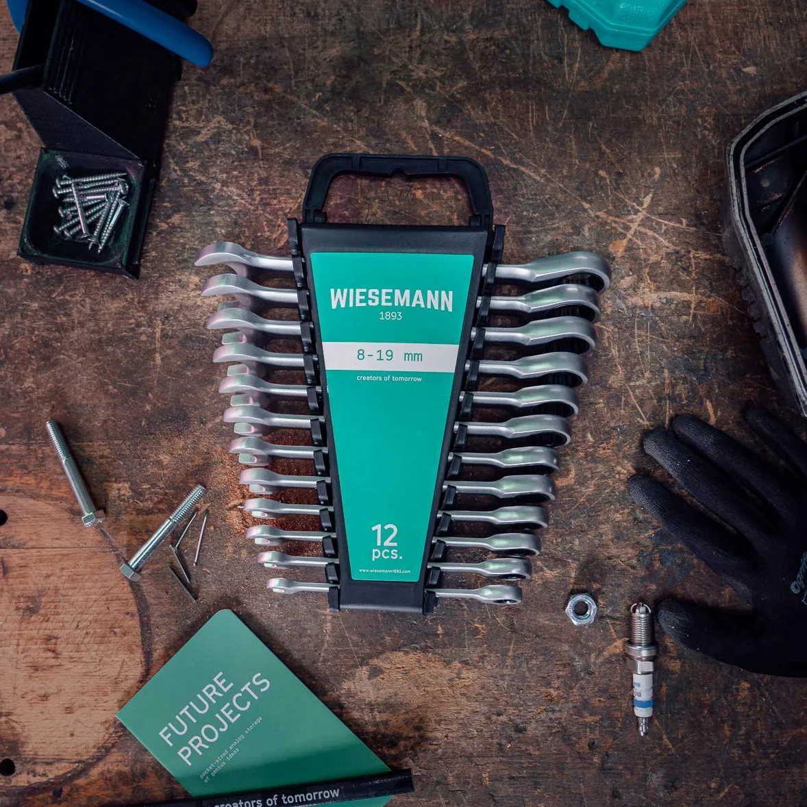 WIESEMANN 1893 Set di chiavi a cricchetto da 12 pezzi 8-19 mm con 72 denti acciaio Q-30 cromato I con supporto I 81567