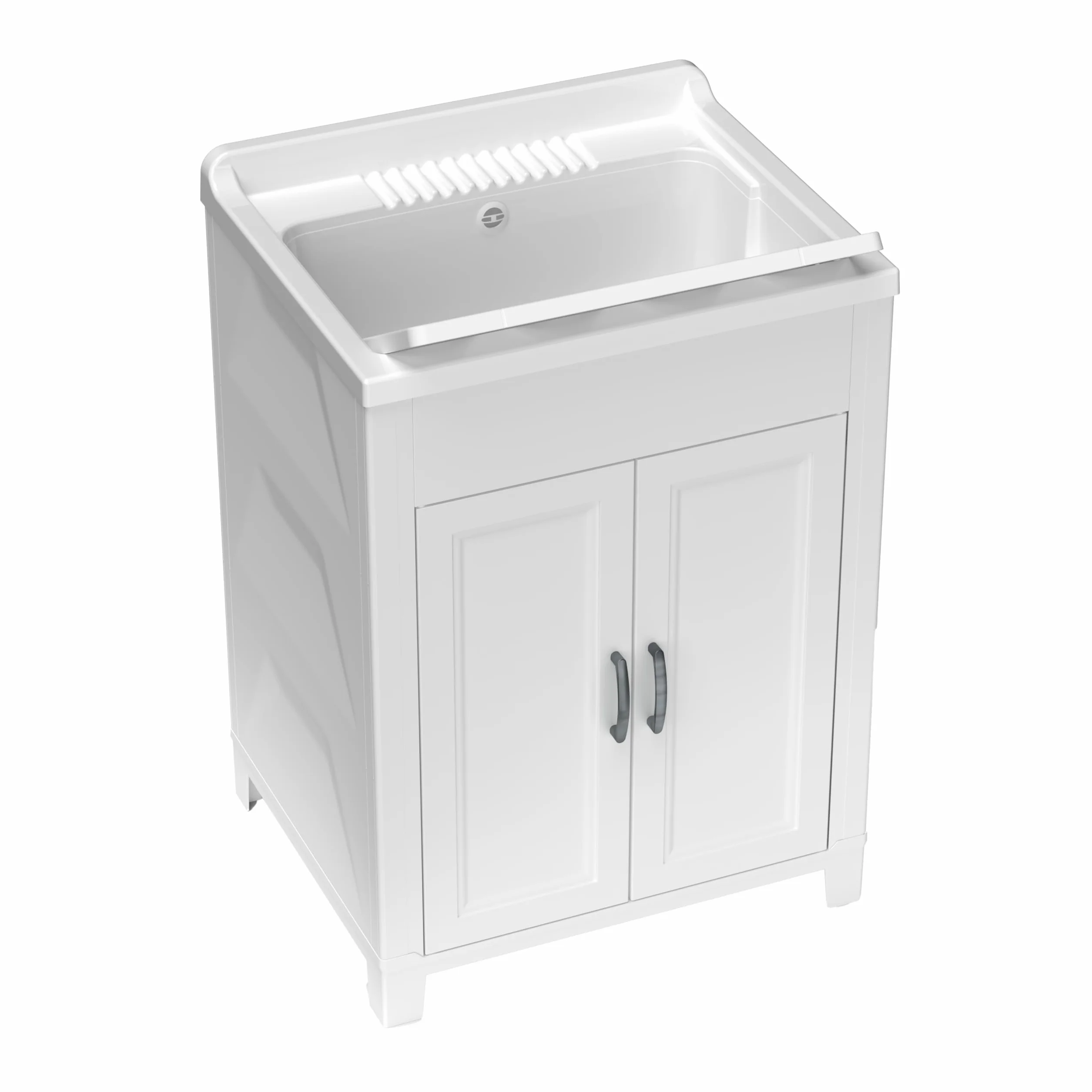 Adventa: Mobile lavatoio in resina di PP, Facile da montare, Vasca Resistente agli acidi di uso comune, Lavanderia, Garage, Esterno, 60L x 50P x 85H cm, Bianco