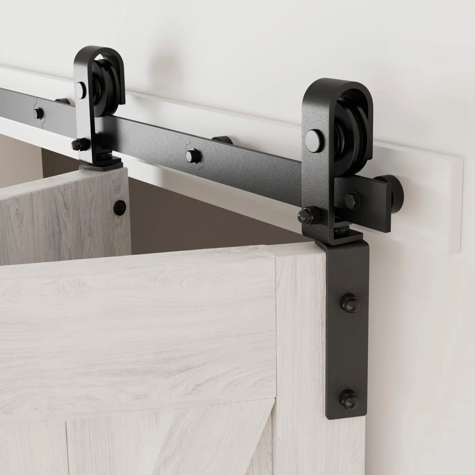 203cm/6.6FT Binario per Porta Scorrevole Bifold Kit Porta Scorrevole Nera per 2 Porte Scorrevoli Interno Esterno Muro 99cm Larga