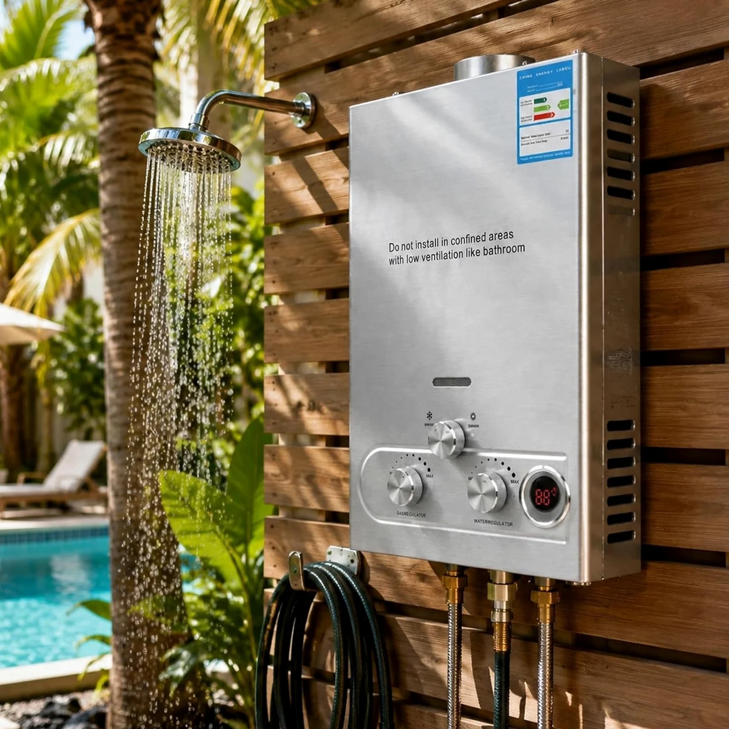 12L GPL Scaldacqua a Gas Liquefatto,Uscita Dell'acqua Calda 12 L/min,24KW Shower Water Heater Gas Bagno Riscaldatore di Acqua Calda di Induzione Riscaldatore Della Parete (12, Litri)