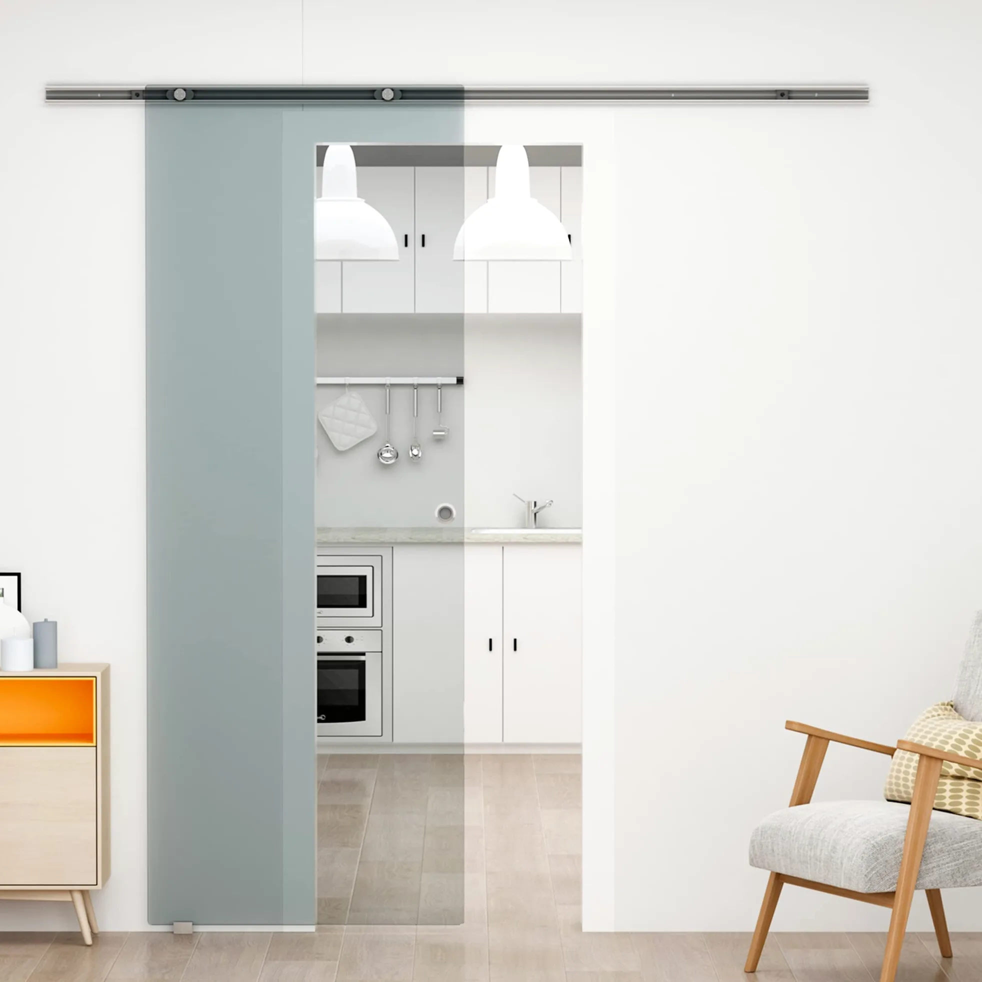 HOMCOM Porta Scorrevole in Vetro Smerigliato con Binario in Alluminio per Bagno Cucina Studio Vetro 205cm