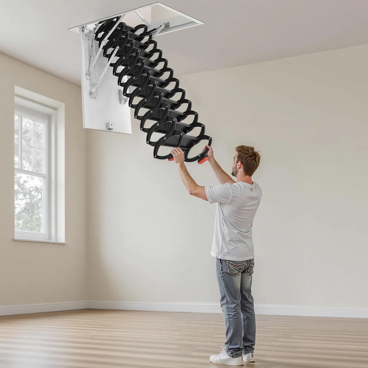 VEVOR Scala per Soffitta, Capacità di Carico 299,4 kg Scala Pieghevole in Lega di Acciaio, per Soffitti Alti da 2,6 a 2,85 m e Dimensioni di Apertura di 1000,76 x 698,5 mm con Asta di Trazione