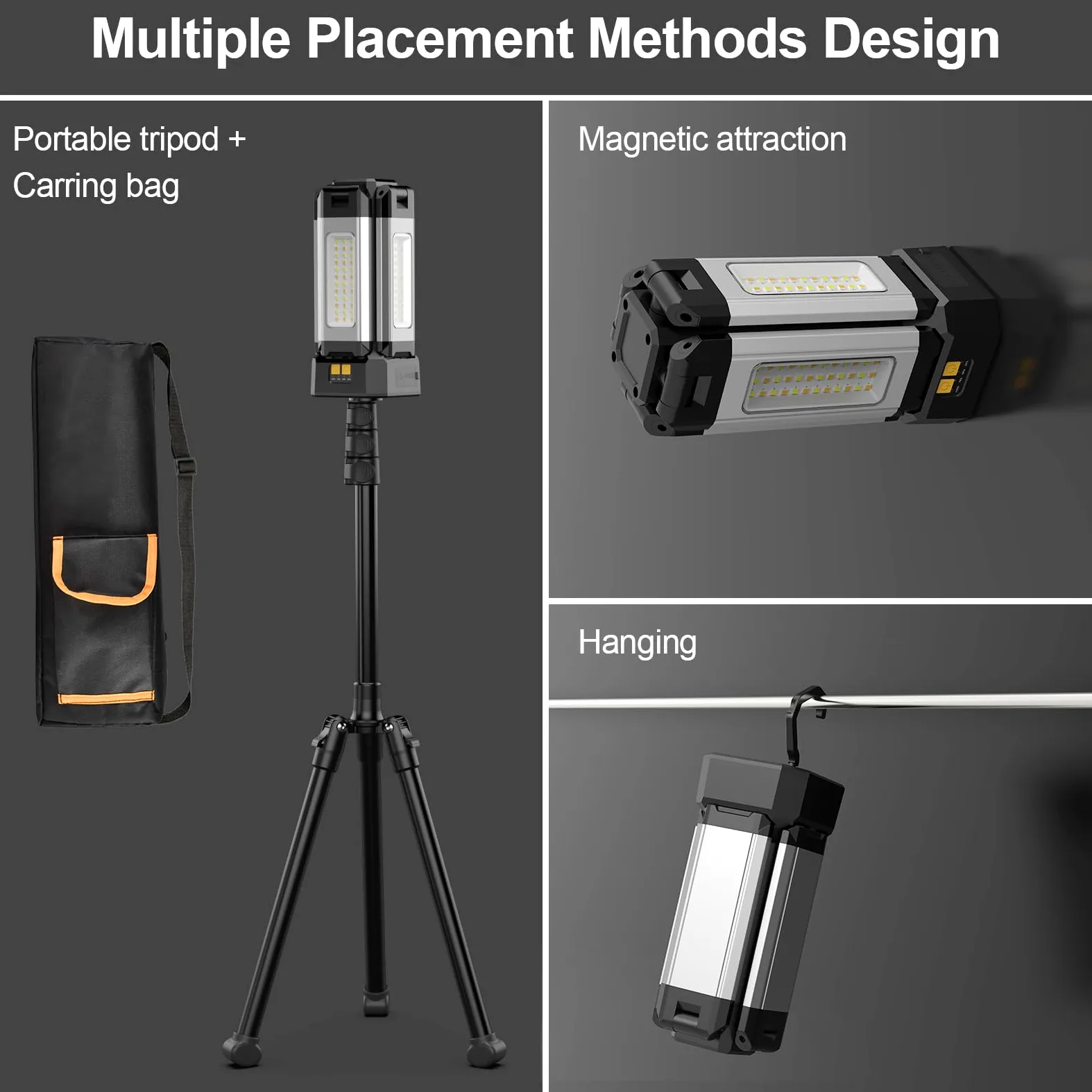 Faretto a Batteria Ricaricabile in Alluminio da 13200 mAh, con Supporto Pieghevole e Borsa per il Trasporto, Faro da Cantiere 8000 Lumen Dimmerabile