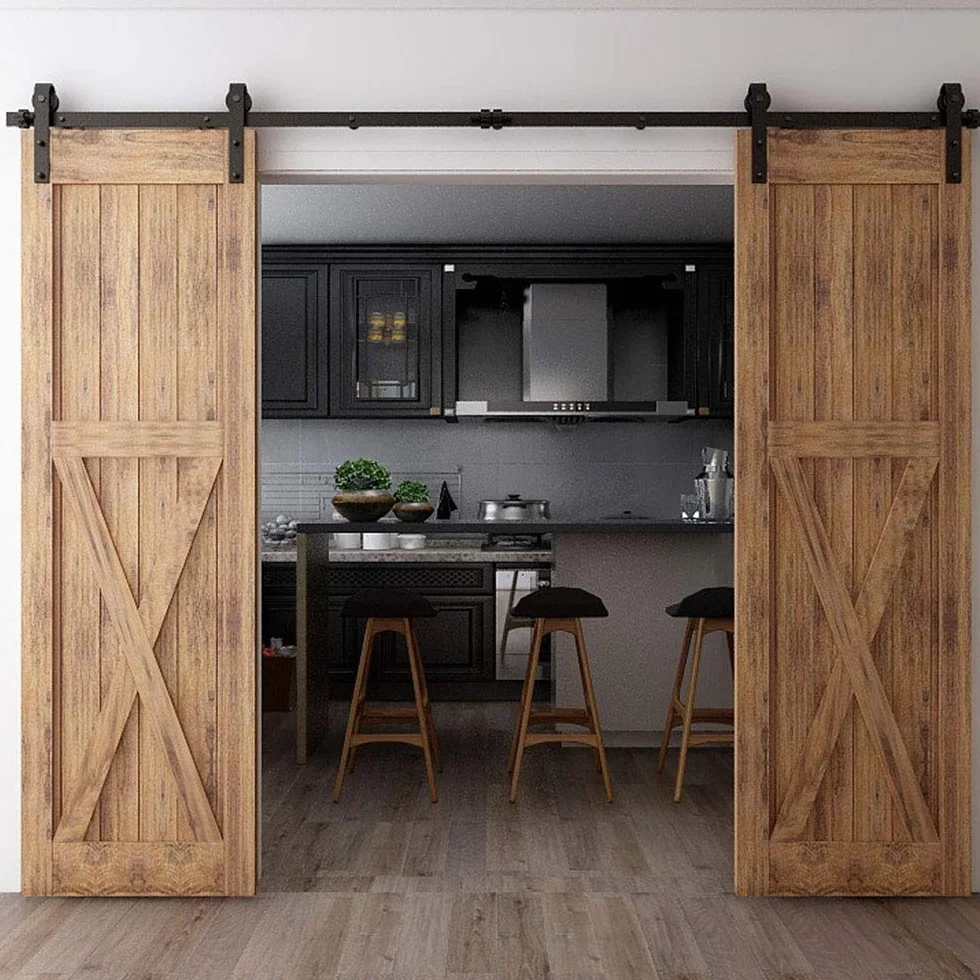 CCJH 2.46M/8FT Hardware Kit di guida per porta scorrevole, binario porta scorrevole a doppia porta per una porta sospesa in legno