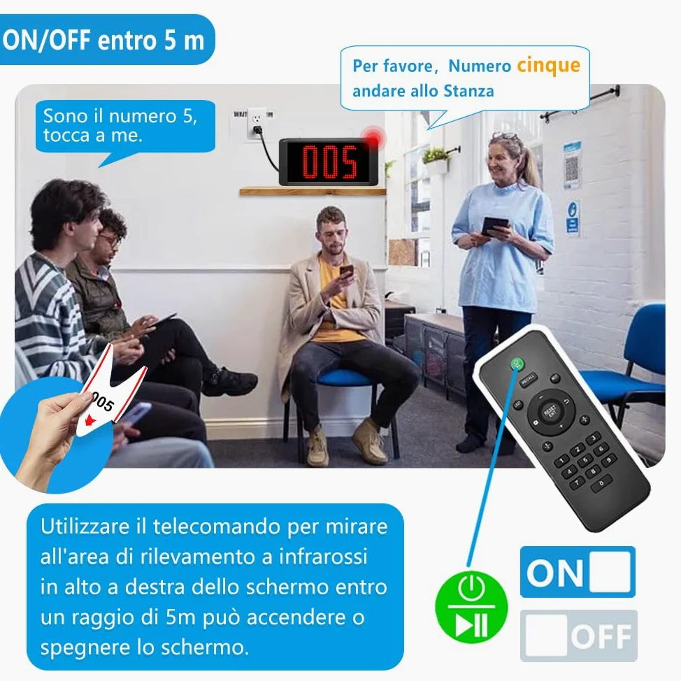 Eliminacode Display | Chiamata in Italiano | Schermo Ampliato | 3 Cifre Eliminacode, Elimina Code Digitale, Chiamta Numeri Fila (1 schermo + 3 pulsanti)