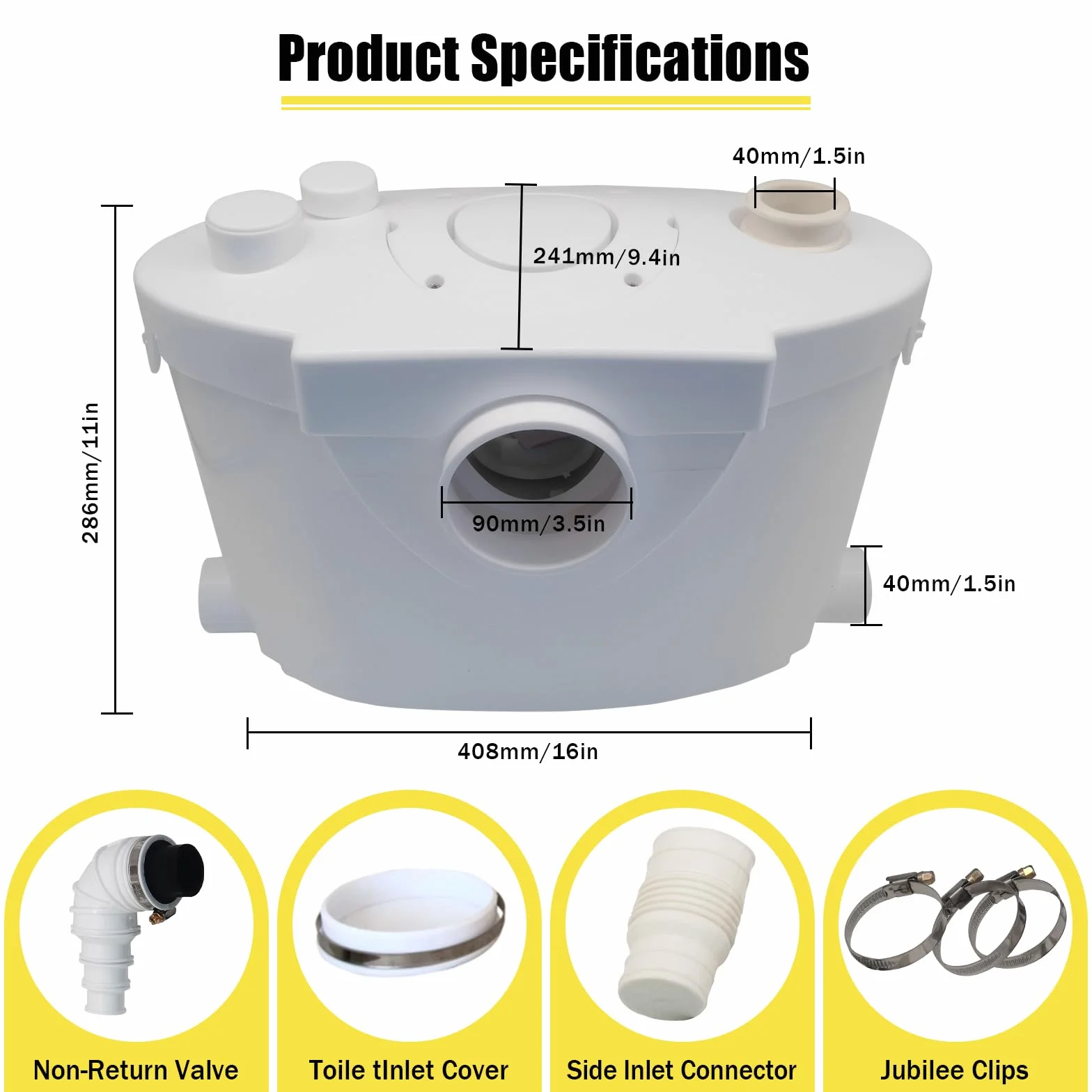 Trituratore WC Maceratore Pompa 400W, Pompe per Fognature Sanitarie 145L/min 4 ingressi, Pompa di sollevamento Doccia 8m linea di trasporto verticale per WC, Doccia, Lavandino