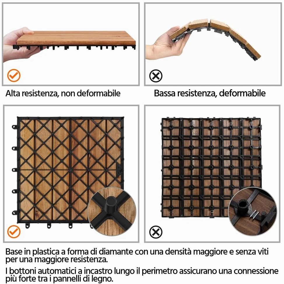 Yaheetech Piastrelle per Esterno 30 X 30 cm per Pavimento da Giardino in Legno di Acacia Impermeabili per Patio Terrazza Balcone Piscina Facili da Posare 27 Pezzi