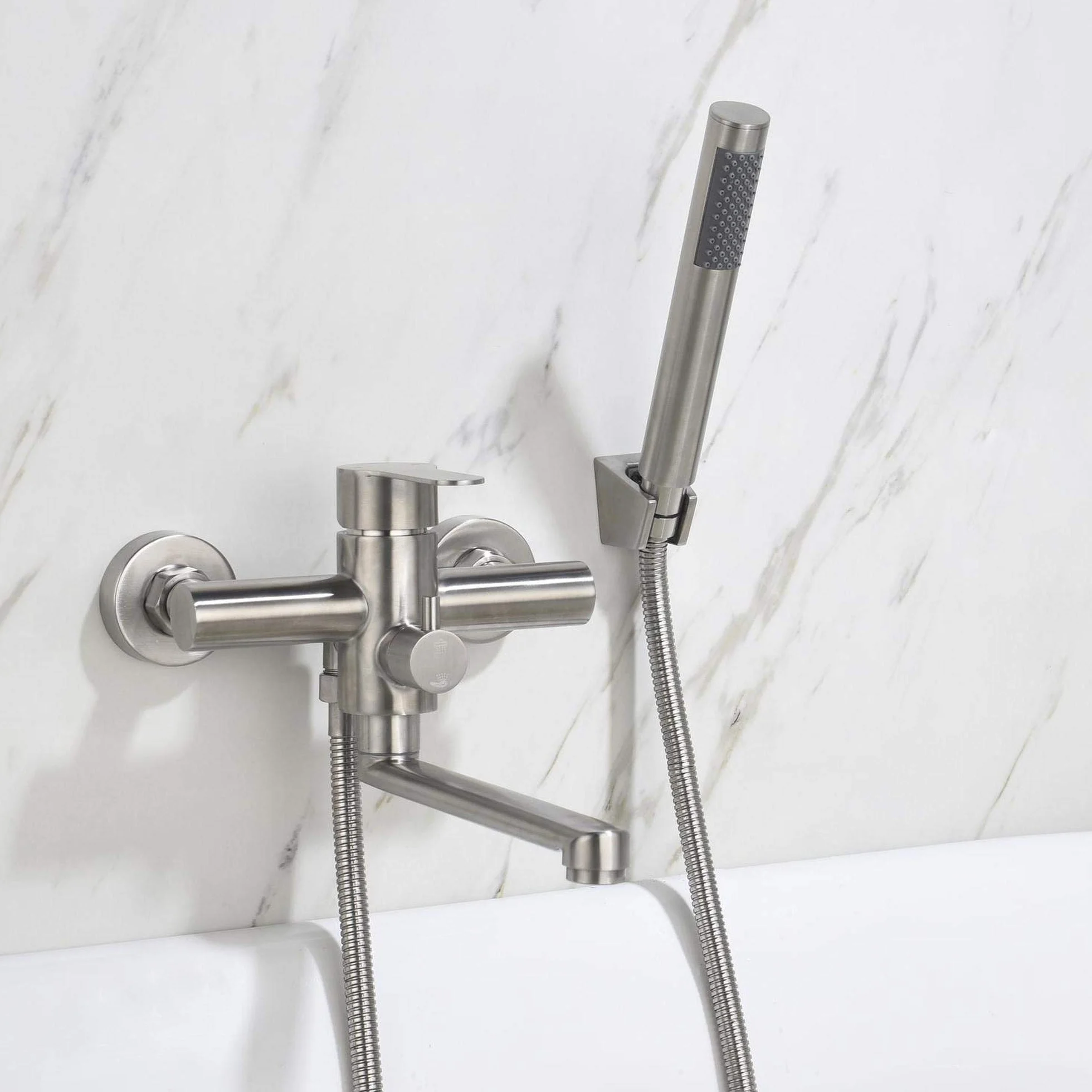 HomeLava Rubinetto per Vasca da Bagno con Doccetta Miscelatore Monocomando da Parete in Acciaio Inox Spazzolato con Deviatore Miscelatore Monocomando con Tubo Doccia da 1,5 m.