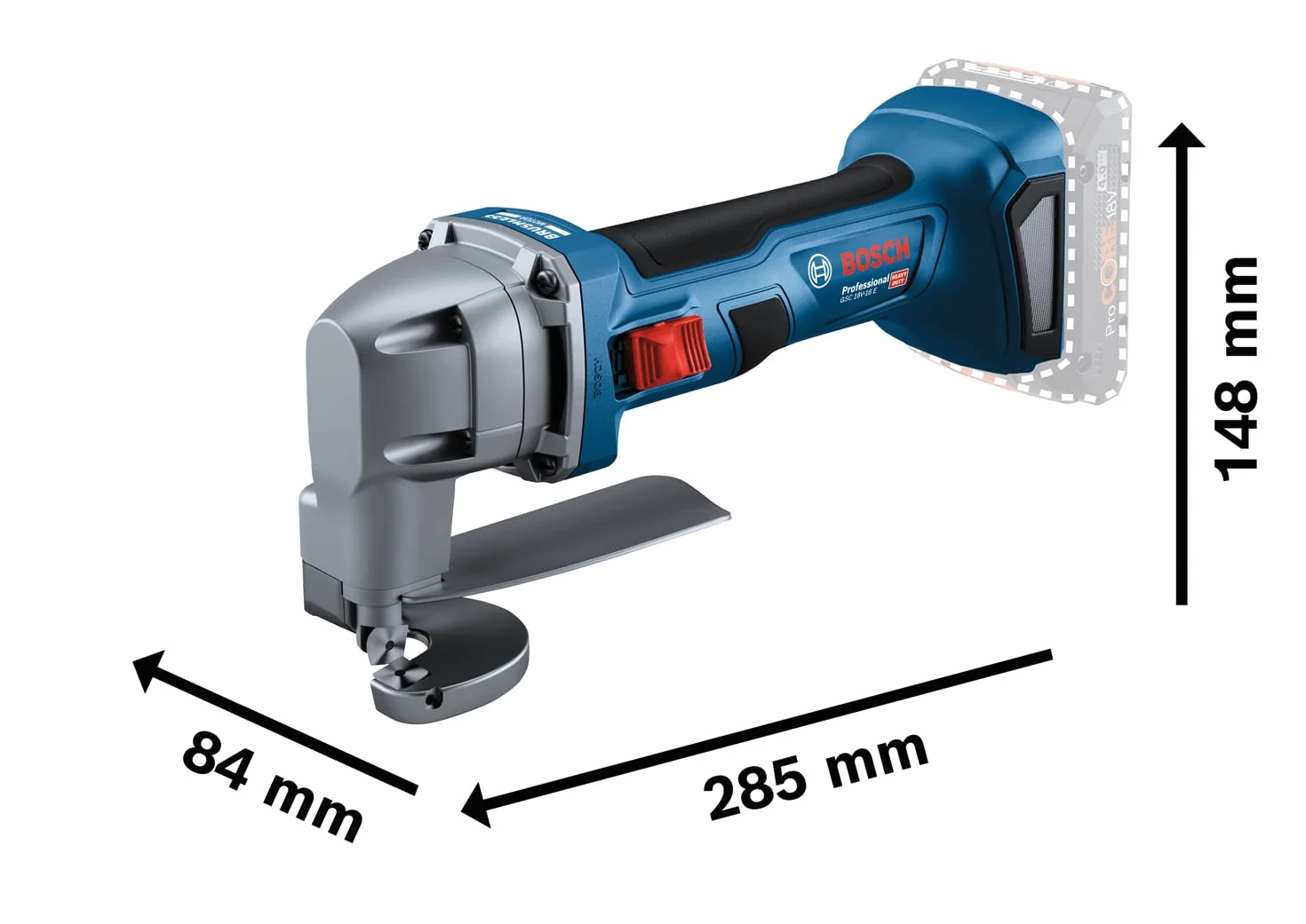 Bosch Professional 18V System Cesoia per lamiera a batteria GSC 18V-16 E (potenza 700 W, diam. impugnatura 156 mm, tecnologia motore brushless, senza batteria/caricabatteria)