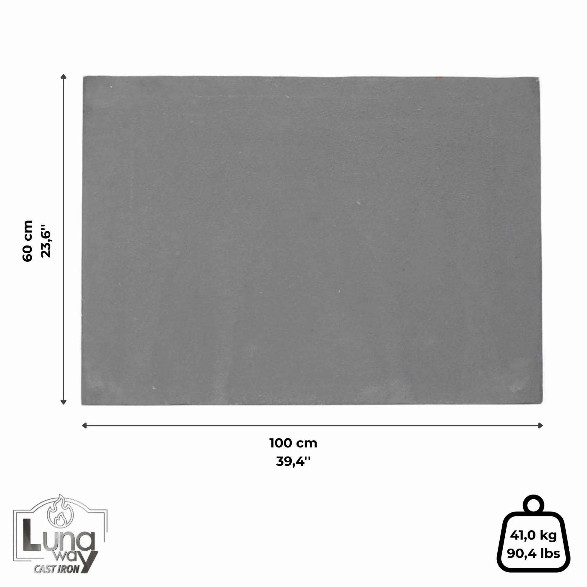 60 x 100 x 1 cm - Lastra liscia in Ghisa per Camino | Resistenza al Calore | Rilascio Graduale di Calore | Per Caminetti Termocamini e Stufe | 100% Ghisa qualità LUNA WAY CAST IRON