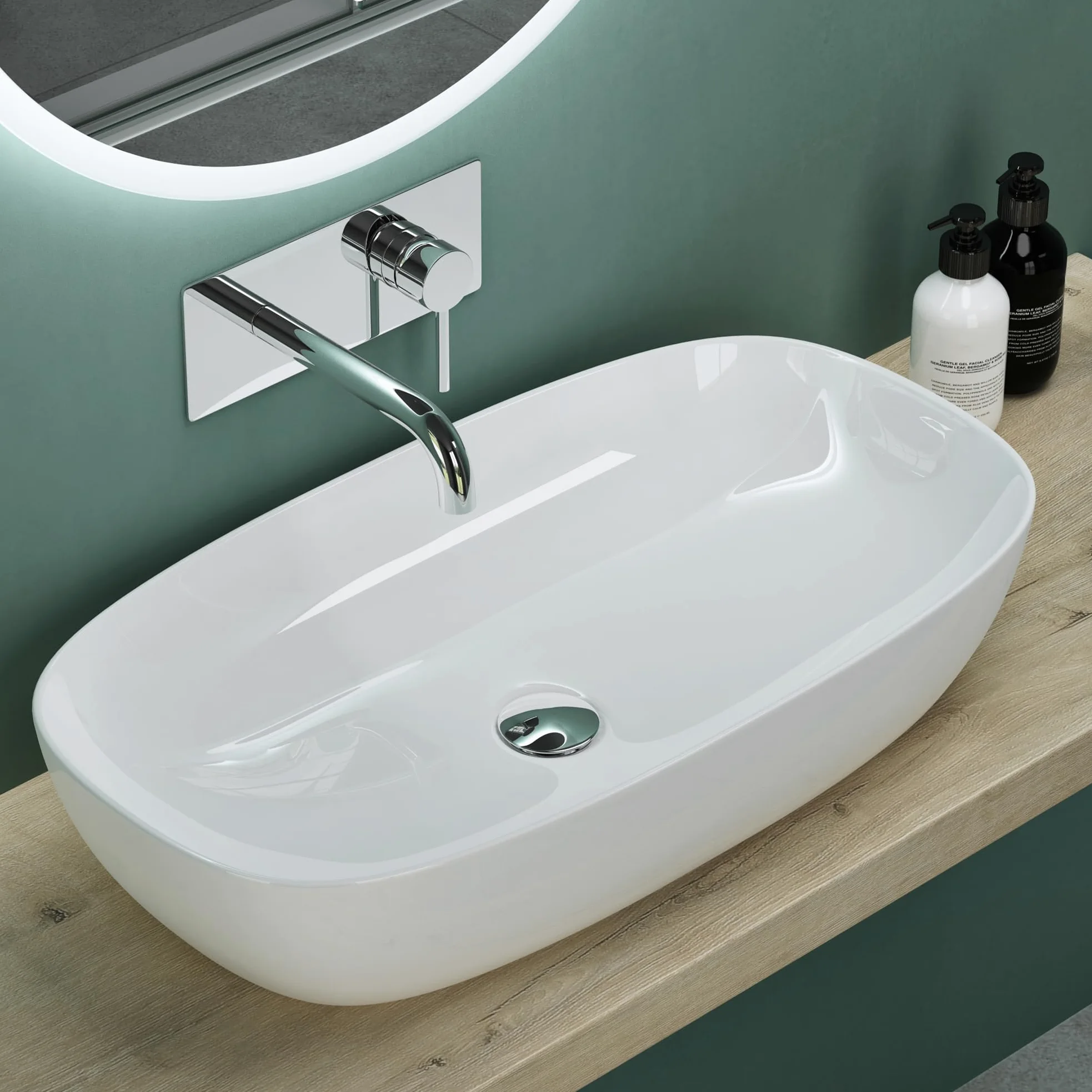 Mai & Mai Lavabo da Appoggio 70x37x13,5cm, Lavandino Bagno in Ceramica con Nano Rivestimenti inclusi, Bianco, Brüssel104