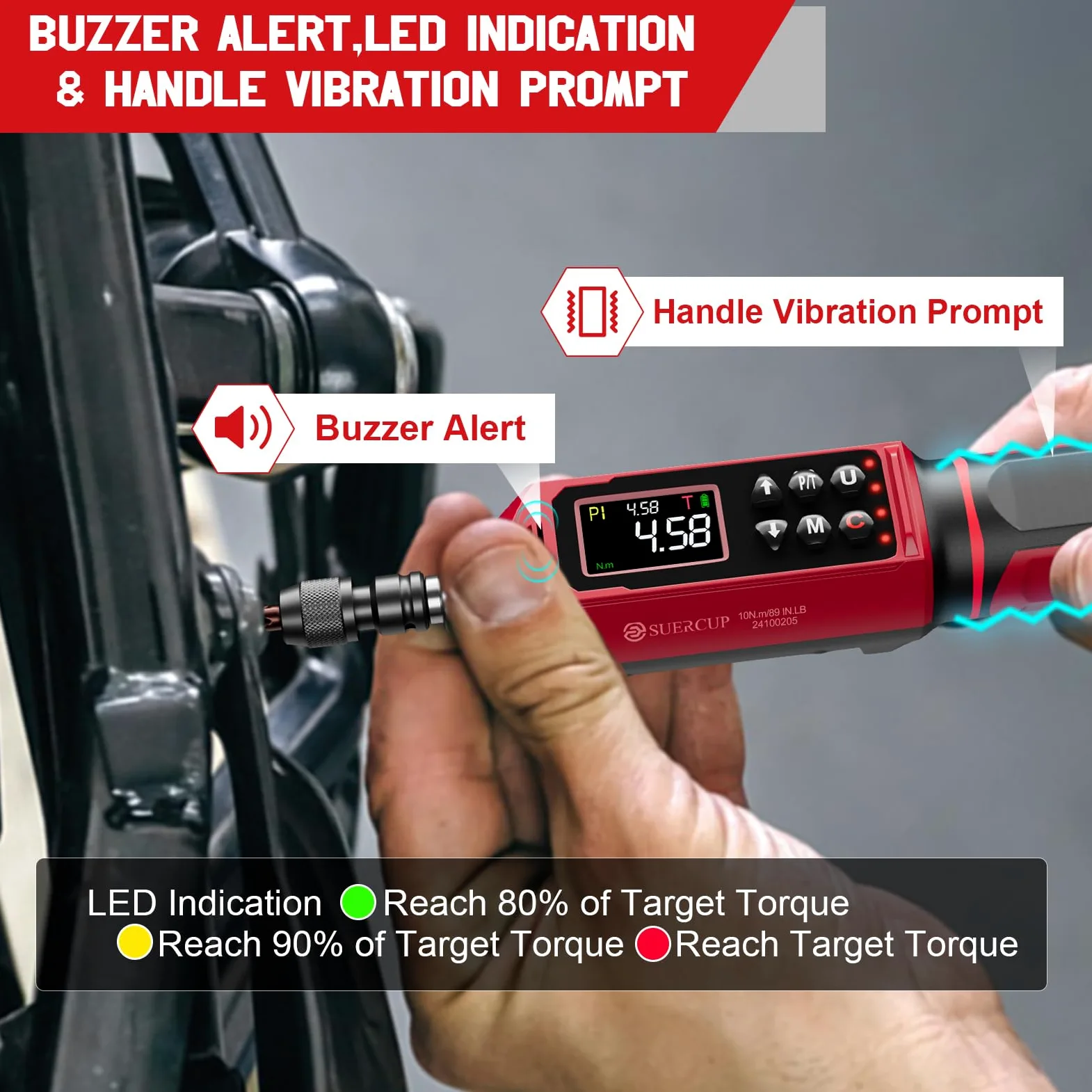 SUERCUP Cacciavite dinamometrico Digitale Set ±1% Precisione 0.15-10Nm con allarme LED, buzzer, vibrazione, 9 modalità preset e memorizzazione dati, utilizzato per bicicletta,e Moto