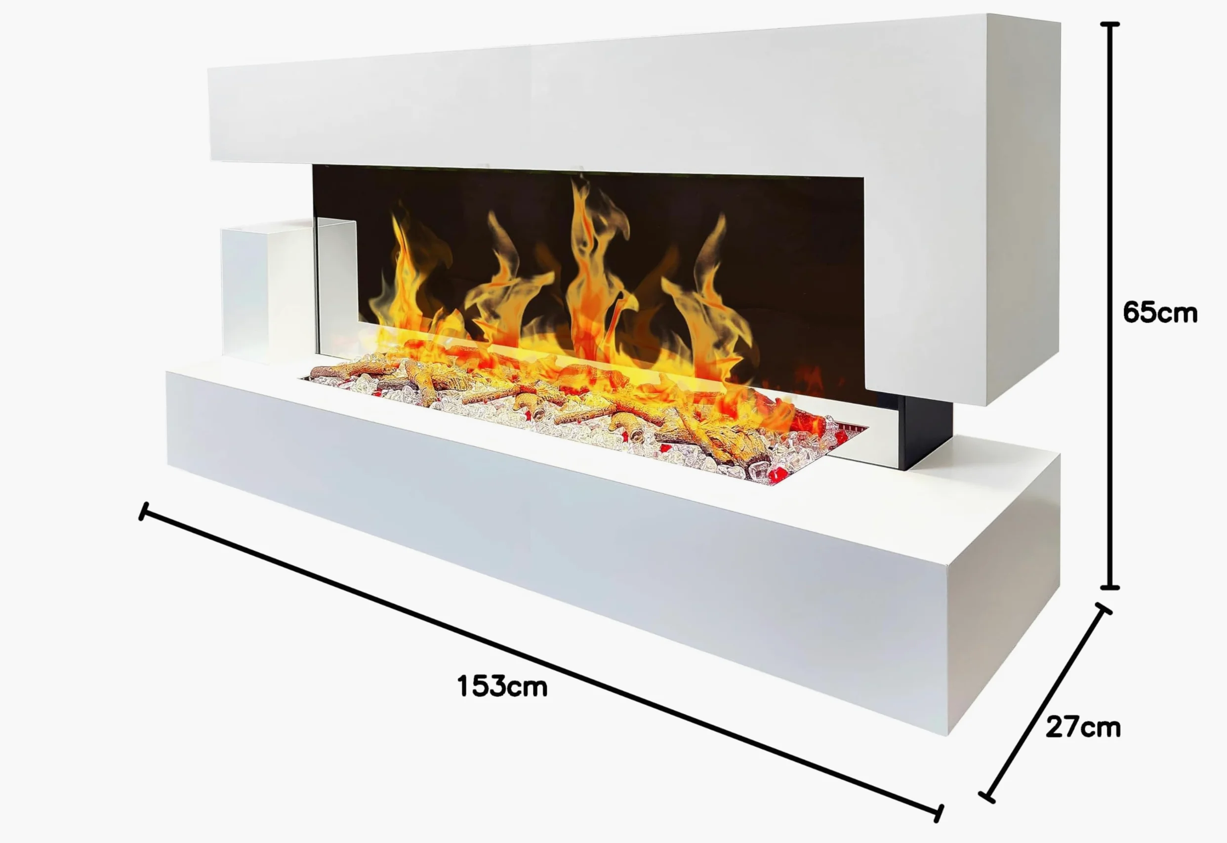 CHEMIN'ARTE Camino elettrico LED da parete Quarzt 3XL 150 cm - Bianco - Effetto fiamma LED - Telecomando, Caminetto con Timer e Controllo Automatico di Temperatura