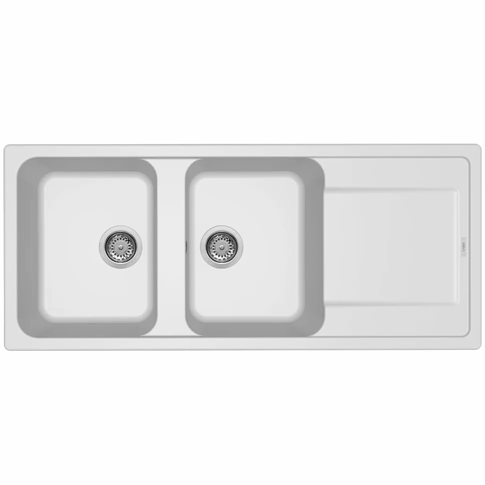 Elleci LG250068 Life 500 - Lavello da cucina, 2 vasche, gocciolatoio, 116x50 cm, Bianco