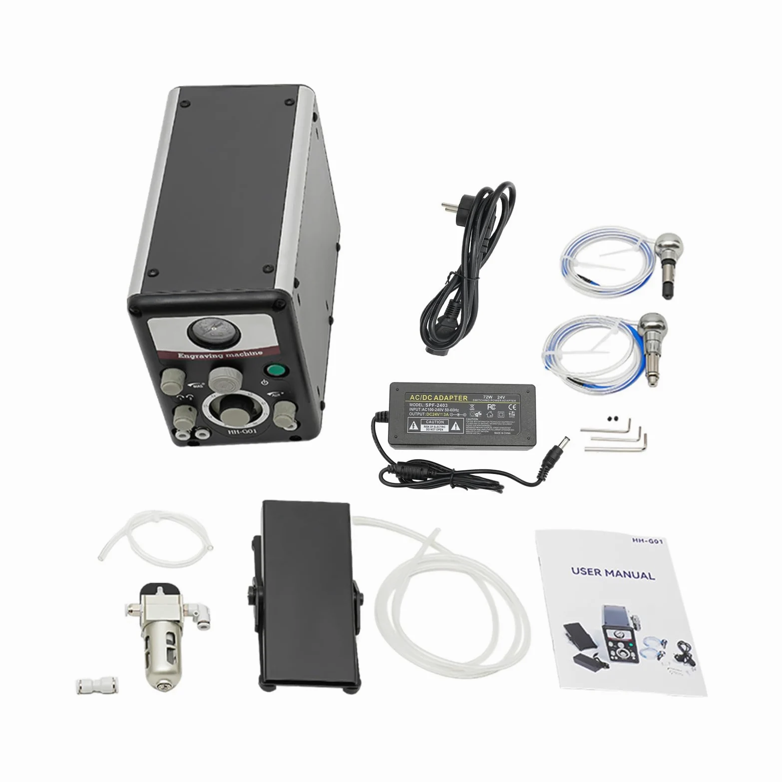 Macchina per incisione pneumatica, macchina per incisione pneumatica, macchina per incisione a percussione ad aria compressa con doppio manico, 80 W per gioielli e metallo
