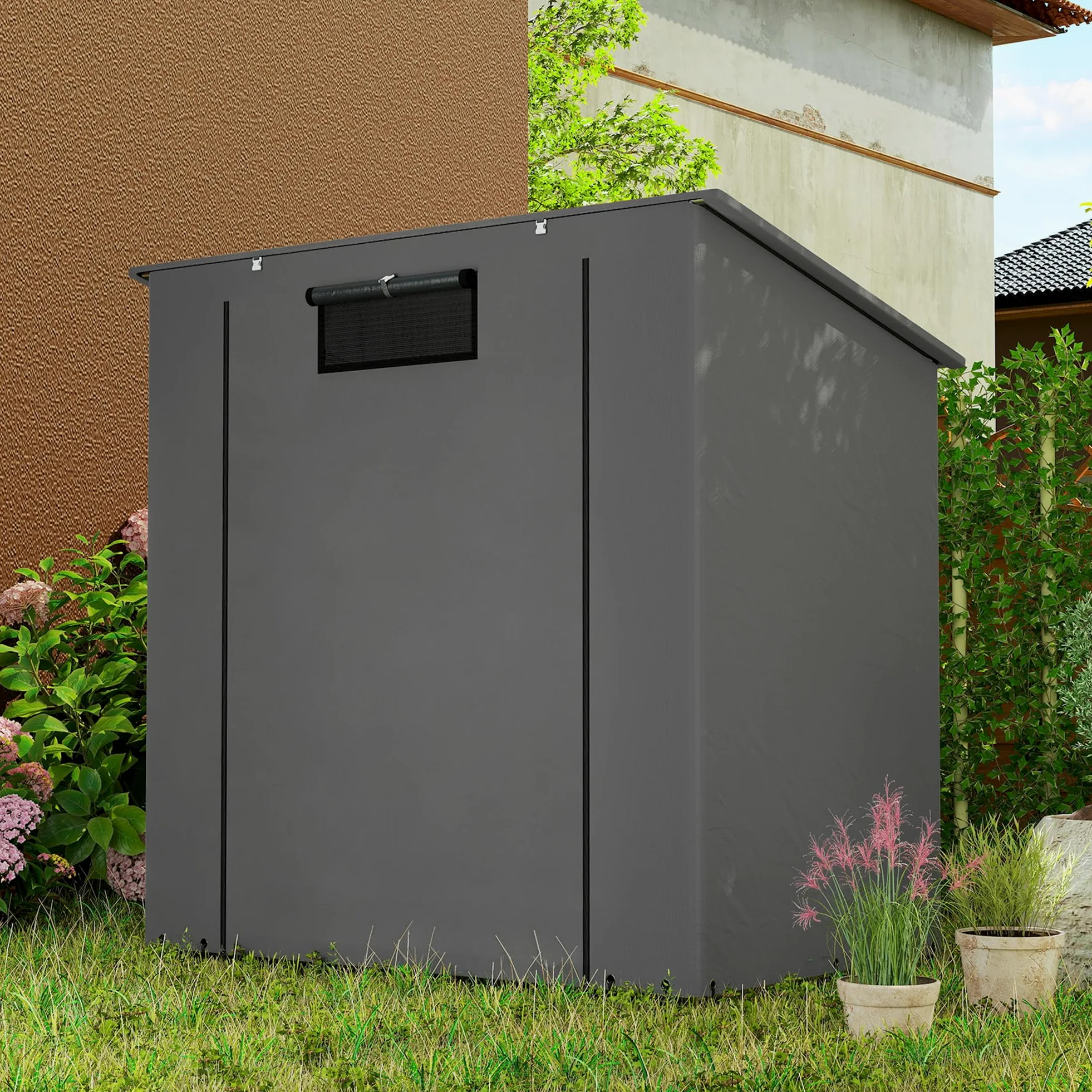 Outsunny Tenda da Garage Impermeabile 1,9x1,2 m con Tetto a Falda Unica, Porta con Cerniera Avvolgibile, Finestra con Telaio Metallico Rinforzato, Resistente ai Raggi UV
