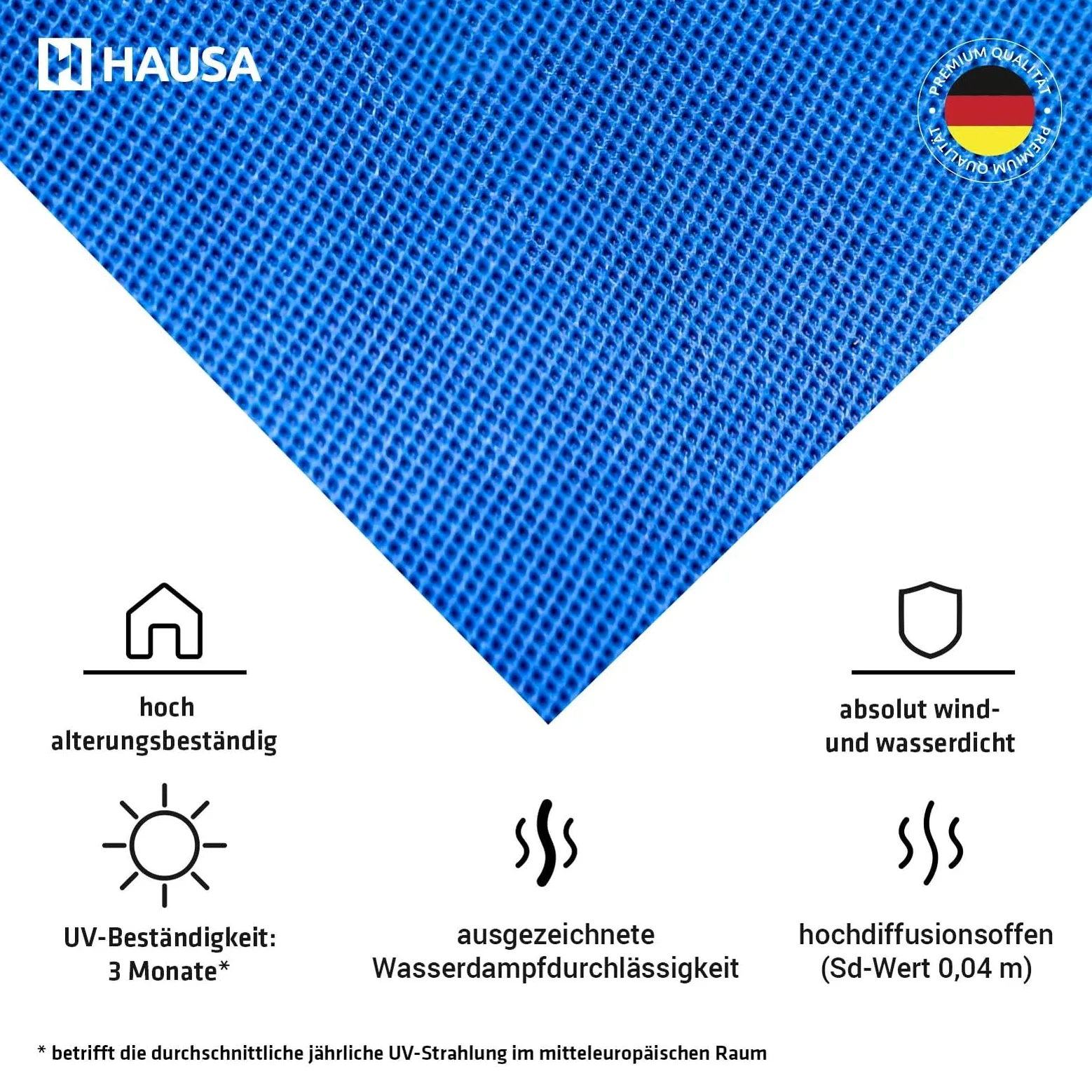 HAUSA Titanium HU200 - Membrana sottotetto, 200 g/m², 75 m² (1,5 m x 50 m), altamente permeabile, impermeabile, resistente alle intemperie e all'invecchiamento, antistrappo, senza strisce adesive