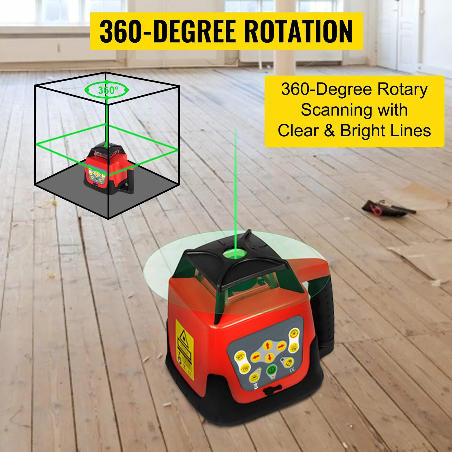 VEVOR Kit Livella Laser Rotante Autolivellante con Raggio Verde + 1.65M Righello Misurazione in Alluminio + 5M Treppiede a 5 Sezioni per Architettura, Costruzioni Edili